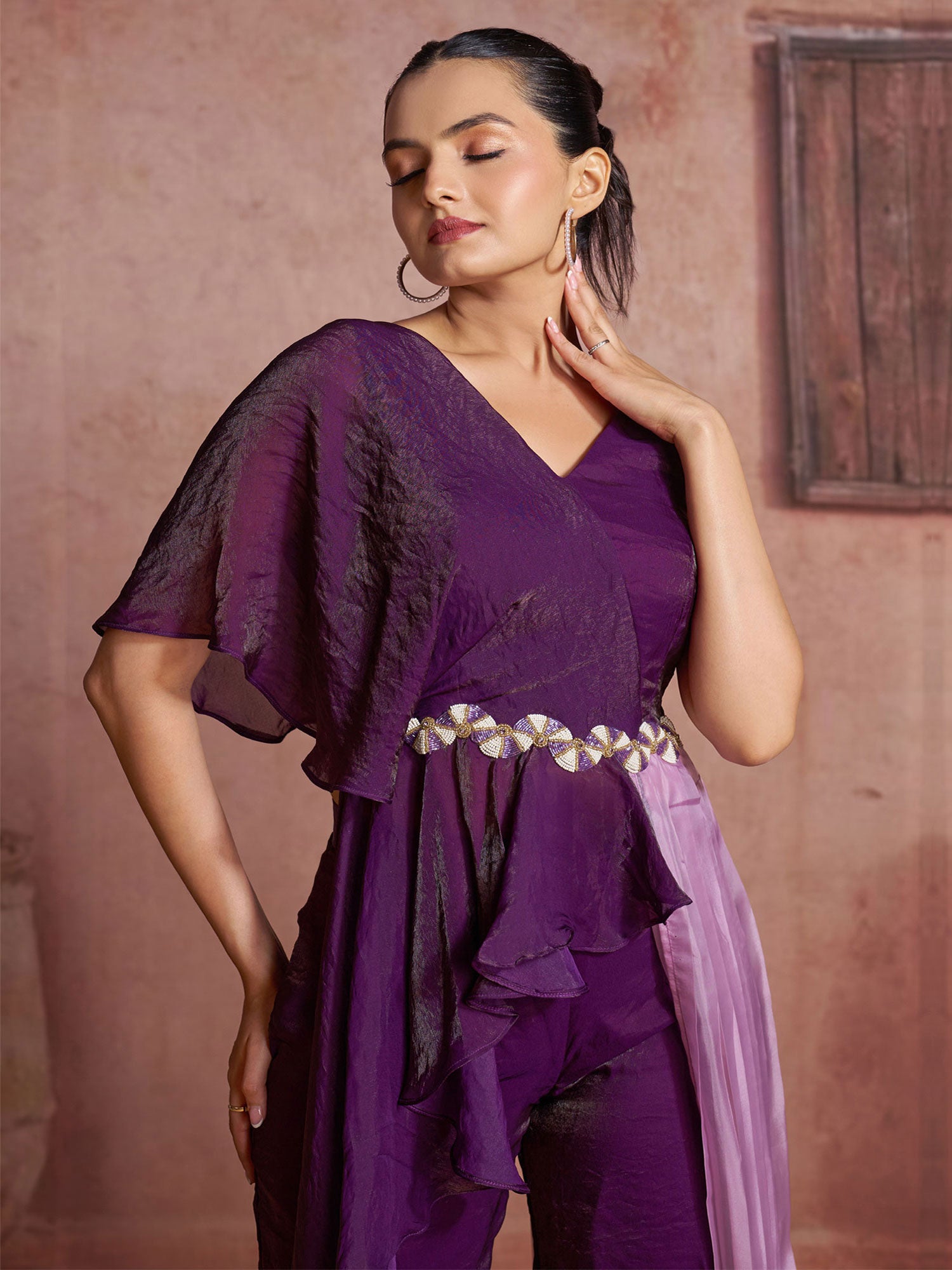 Wine Hand Work Embellished Co-Ord Set