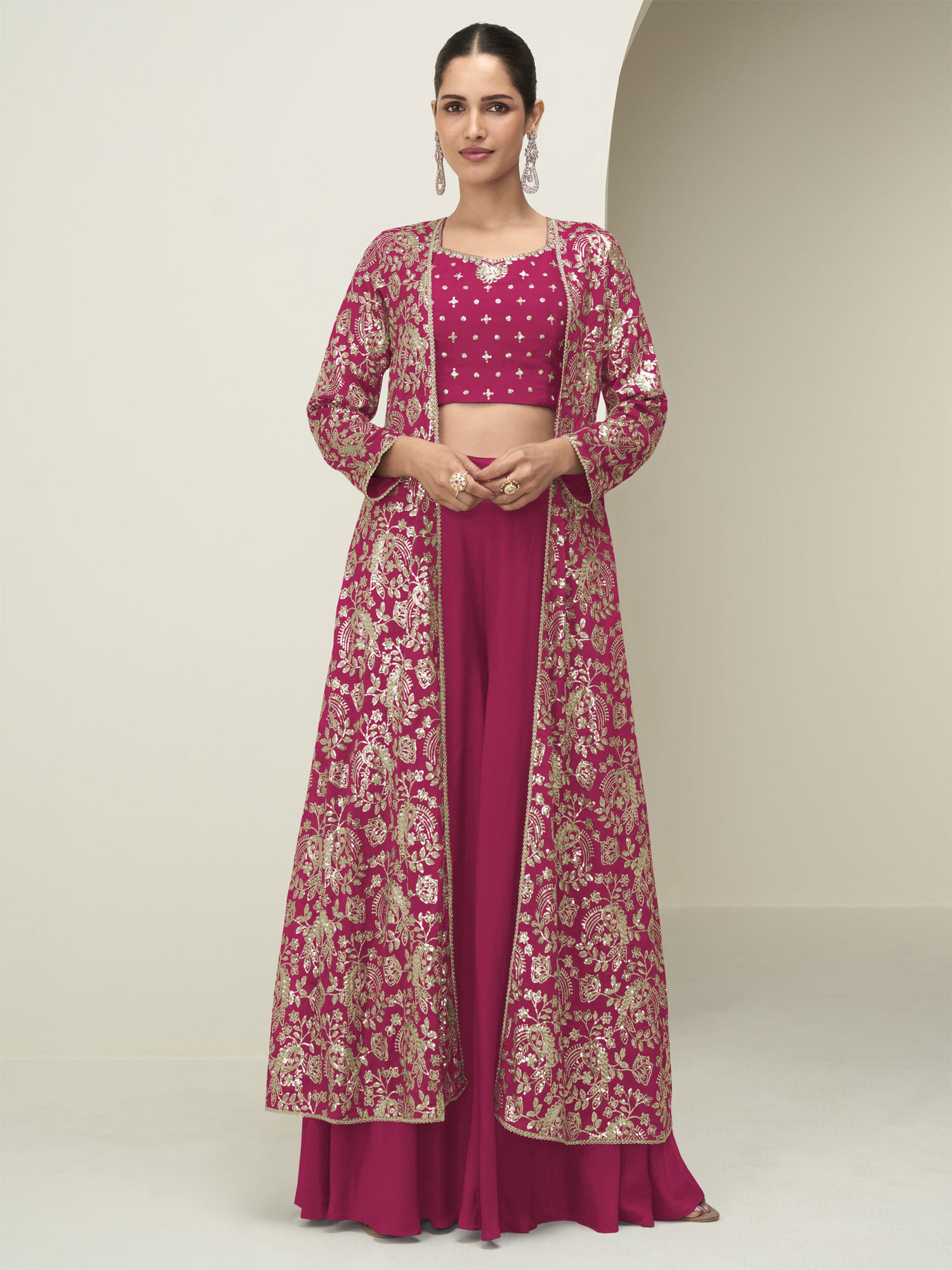 Rani Pink Floral Embellished Dress In Chinon Silk
