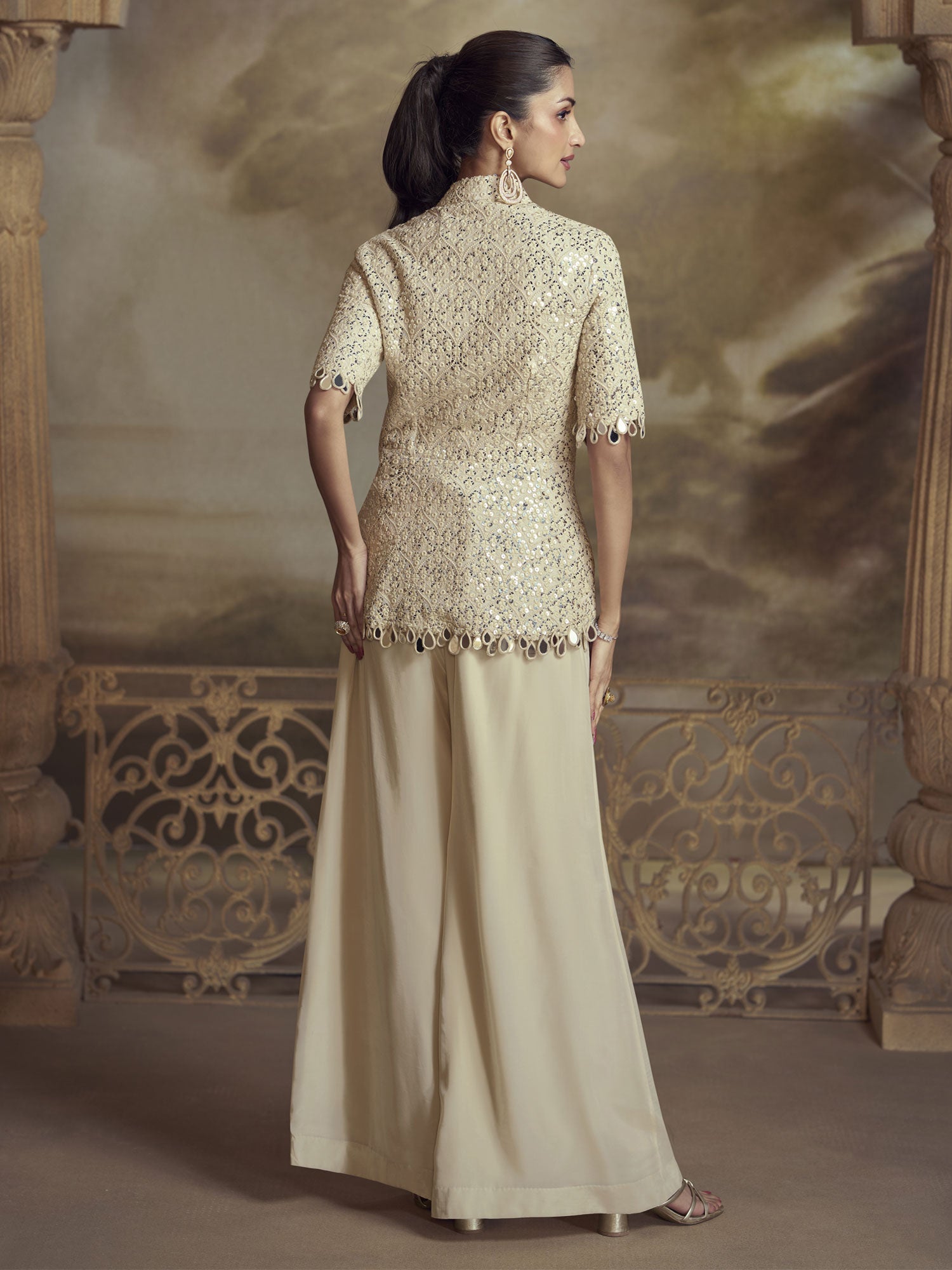 Beige Heavy Thread Embroidered Co- Ord Set