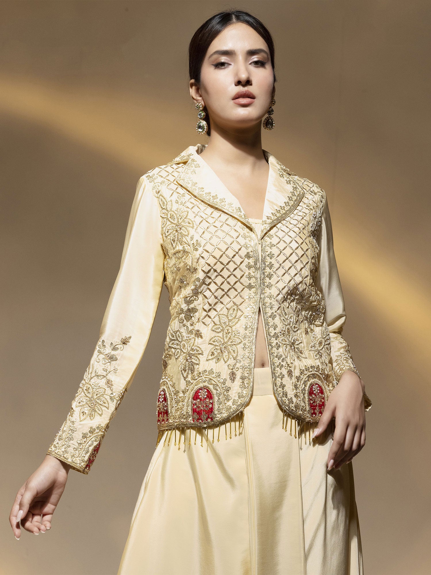 Ivory Cream Embroidered Dress With Jacket