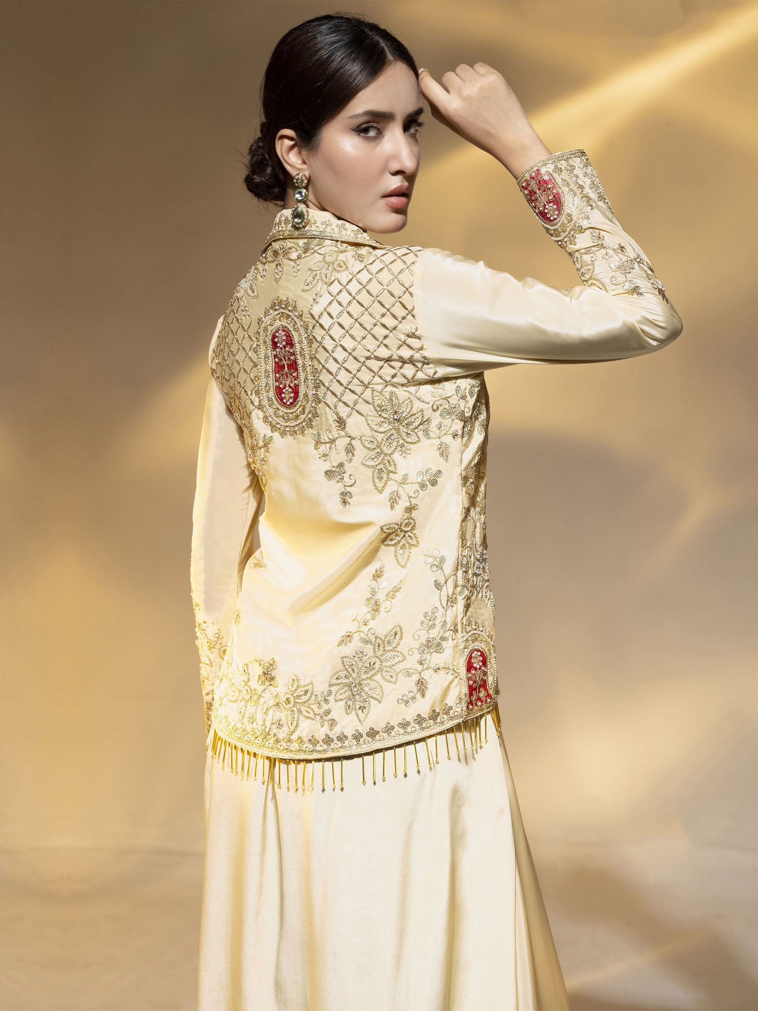 Ivory Cream Embroidered Dress With Jacket