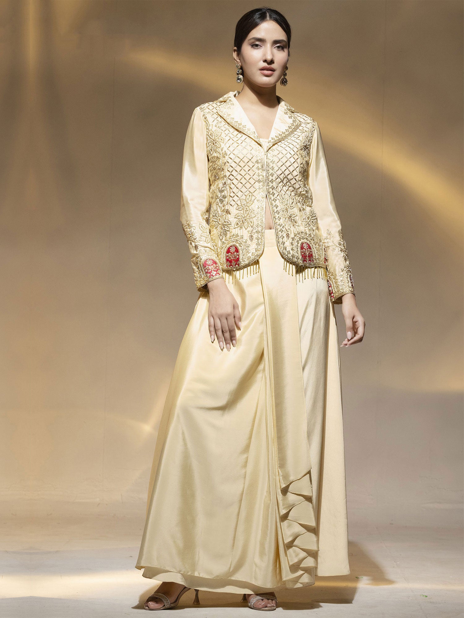 Ivory Cream Embroidered Dress With Jacket
