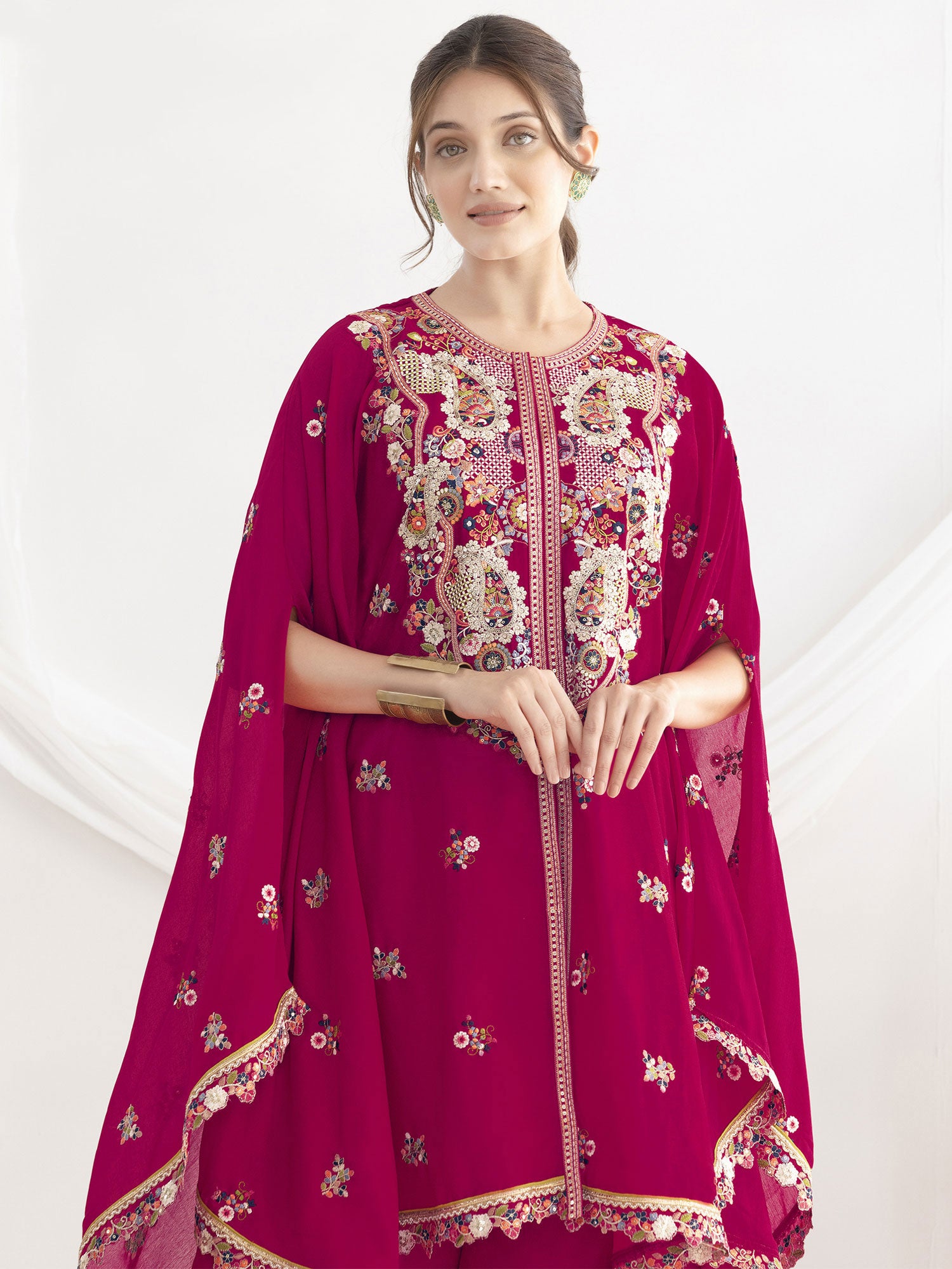 Berry Red Festive Wear Dress In Thread Work
