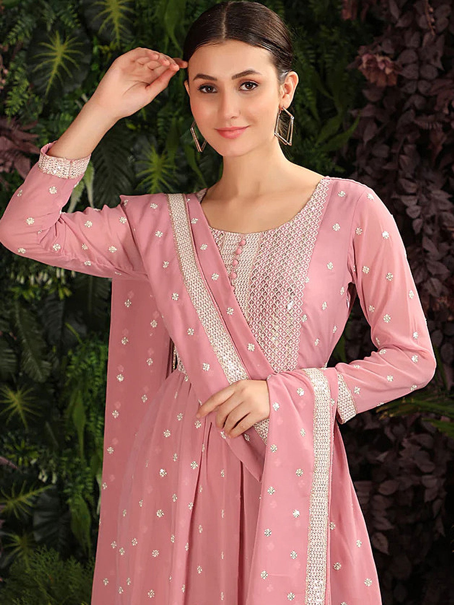 Pink Sequins Suit with Dupatta