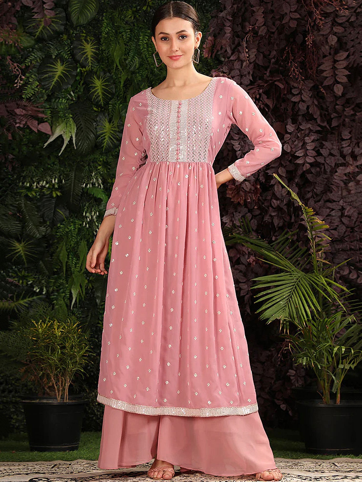 Pink Sequins Suit with Dupatta