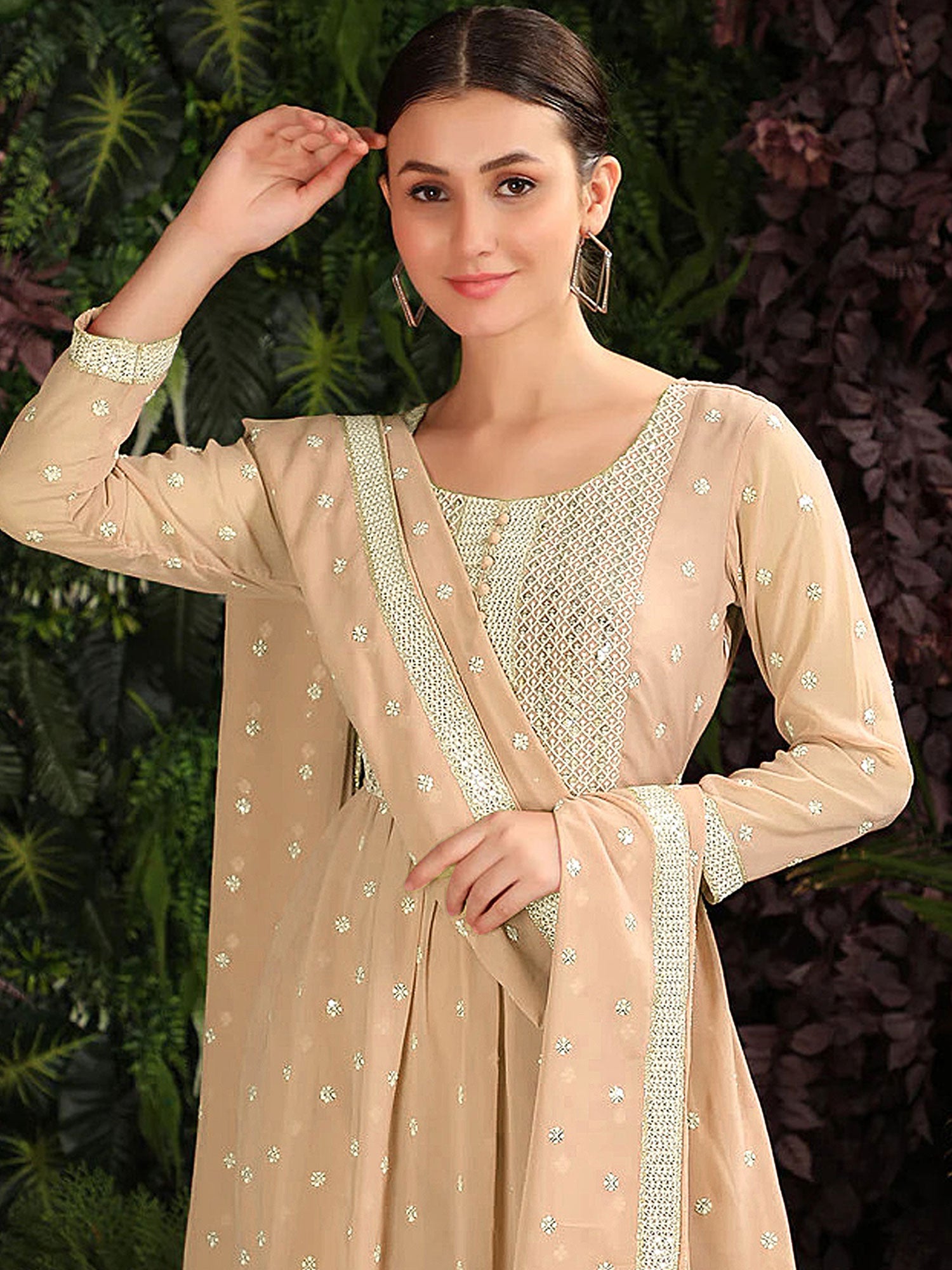 Beige Sharara Style Suit Set
