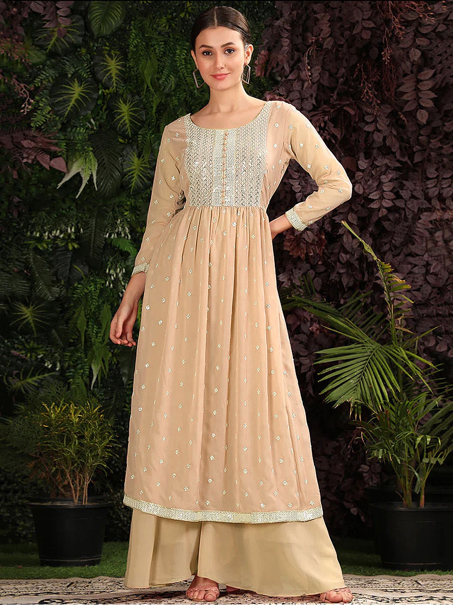 Beige Sharara Style Suit Set