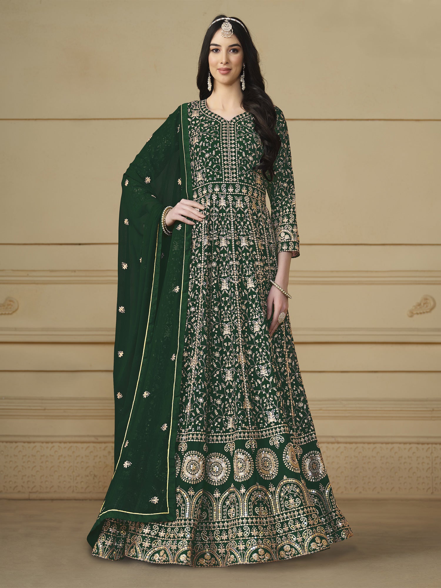 Green Sequins Embellished Wedding Anarkali Suit