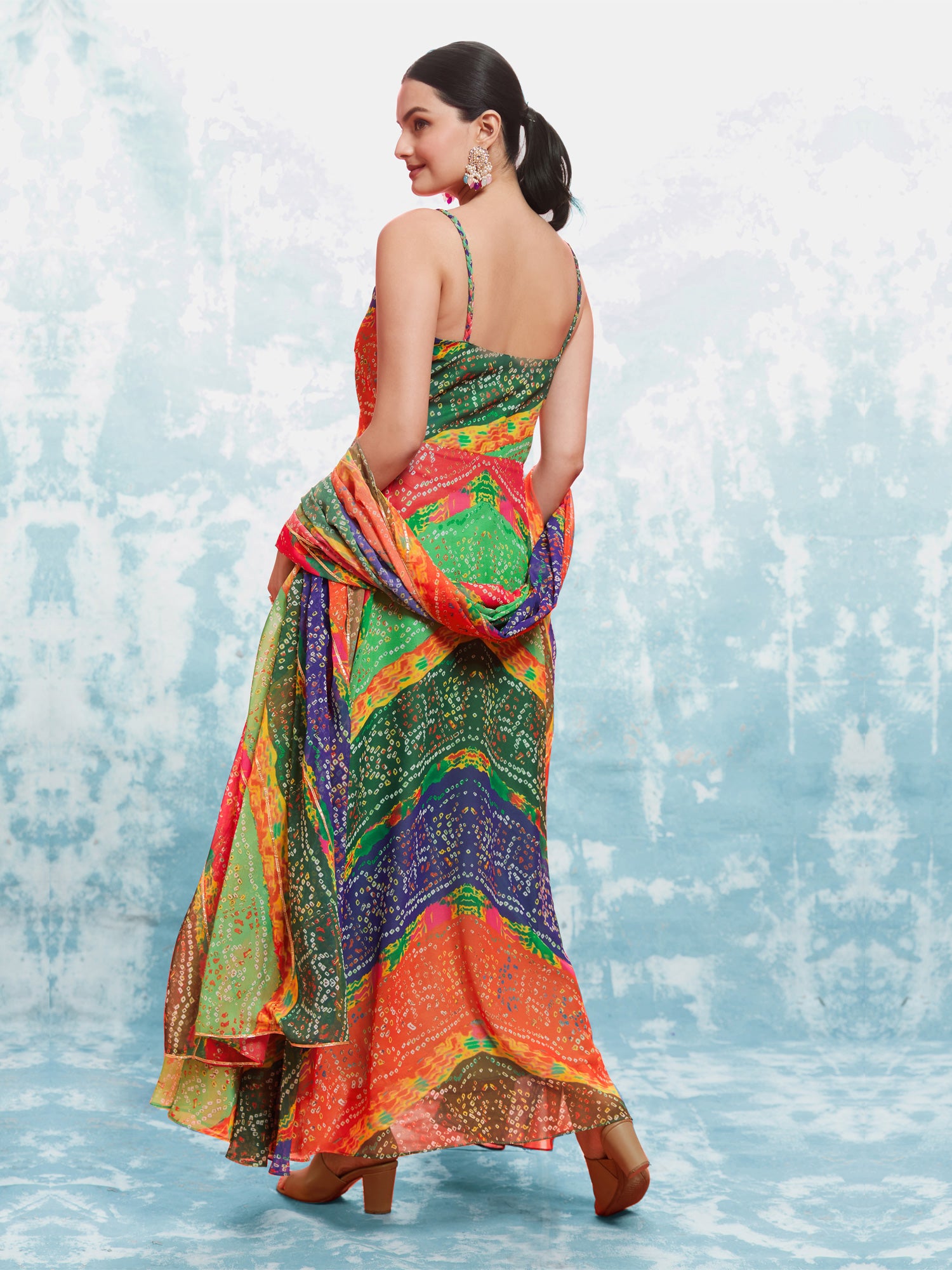 Multicolor Bandhani Printed Readymade Anarkali Salwar Suit