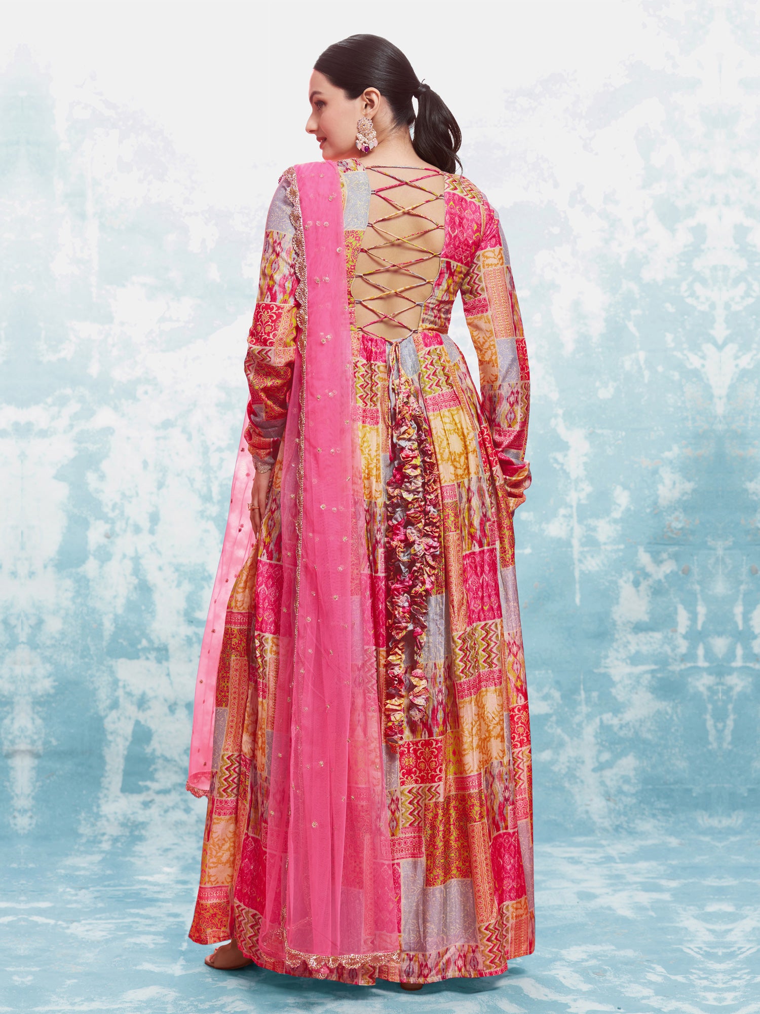 Multicolor Traditional Printed Anarkali Salwar Suit In Muslin