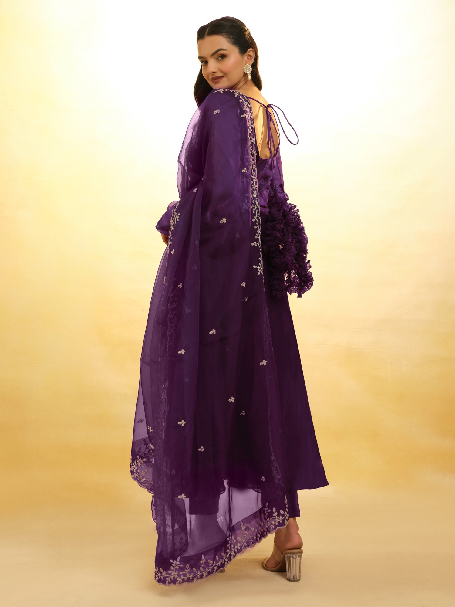 Purple Stone Enhanced Anarkali Suit In Organza