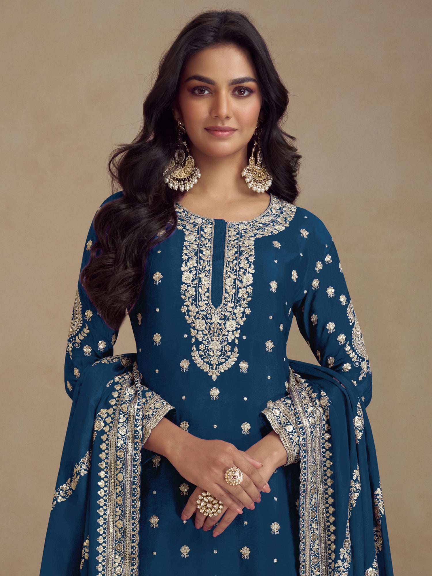 Blue Silver Zari Embroidered Sharara Suit