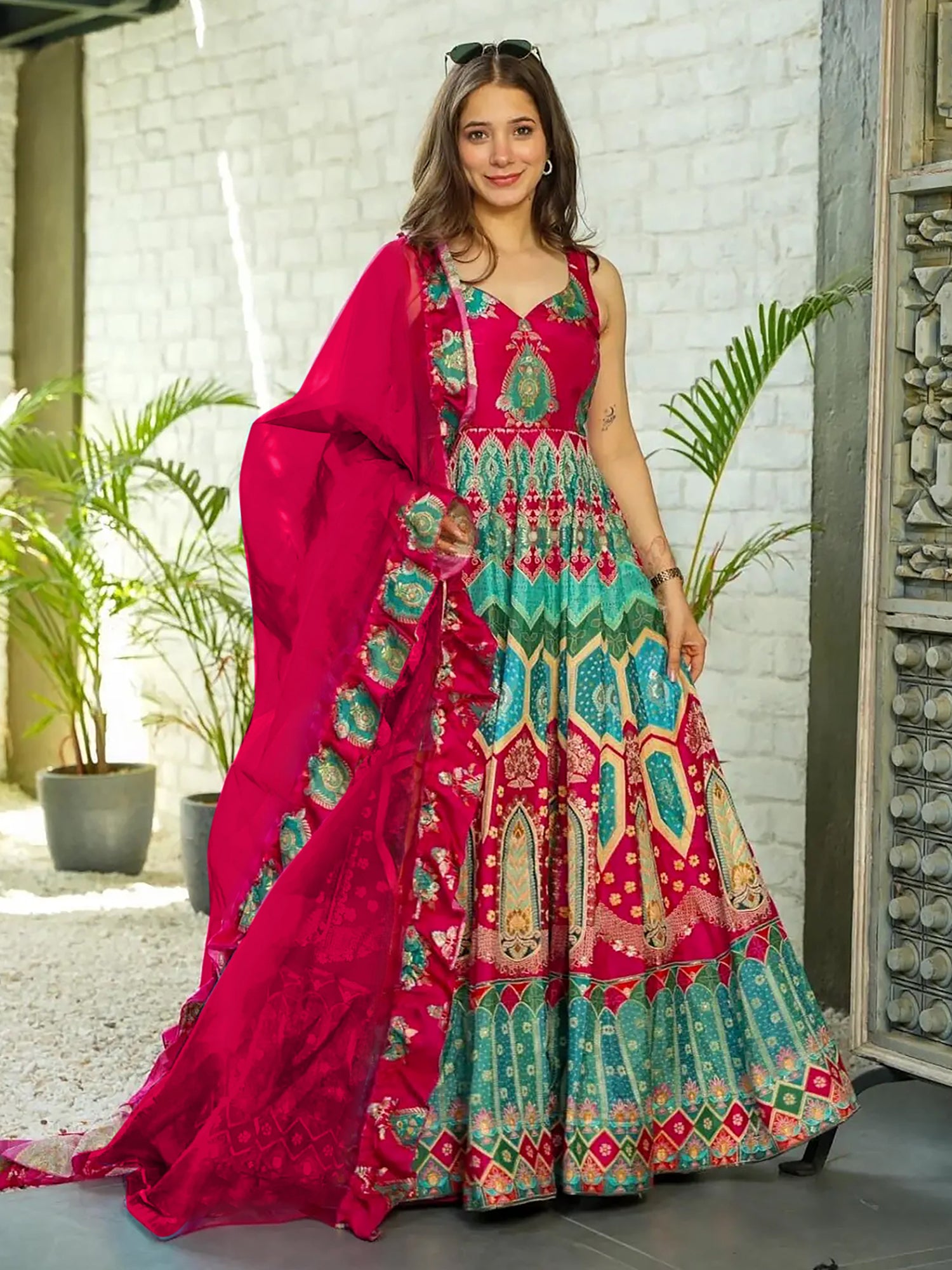 Multicolor Digital Printed Anarkali Suit With Dupatta