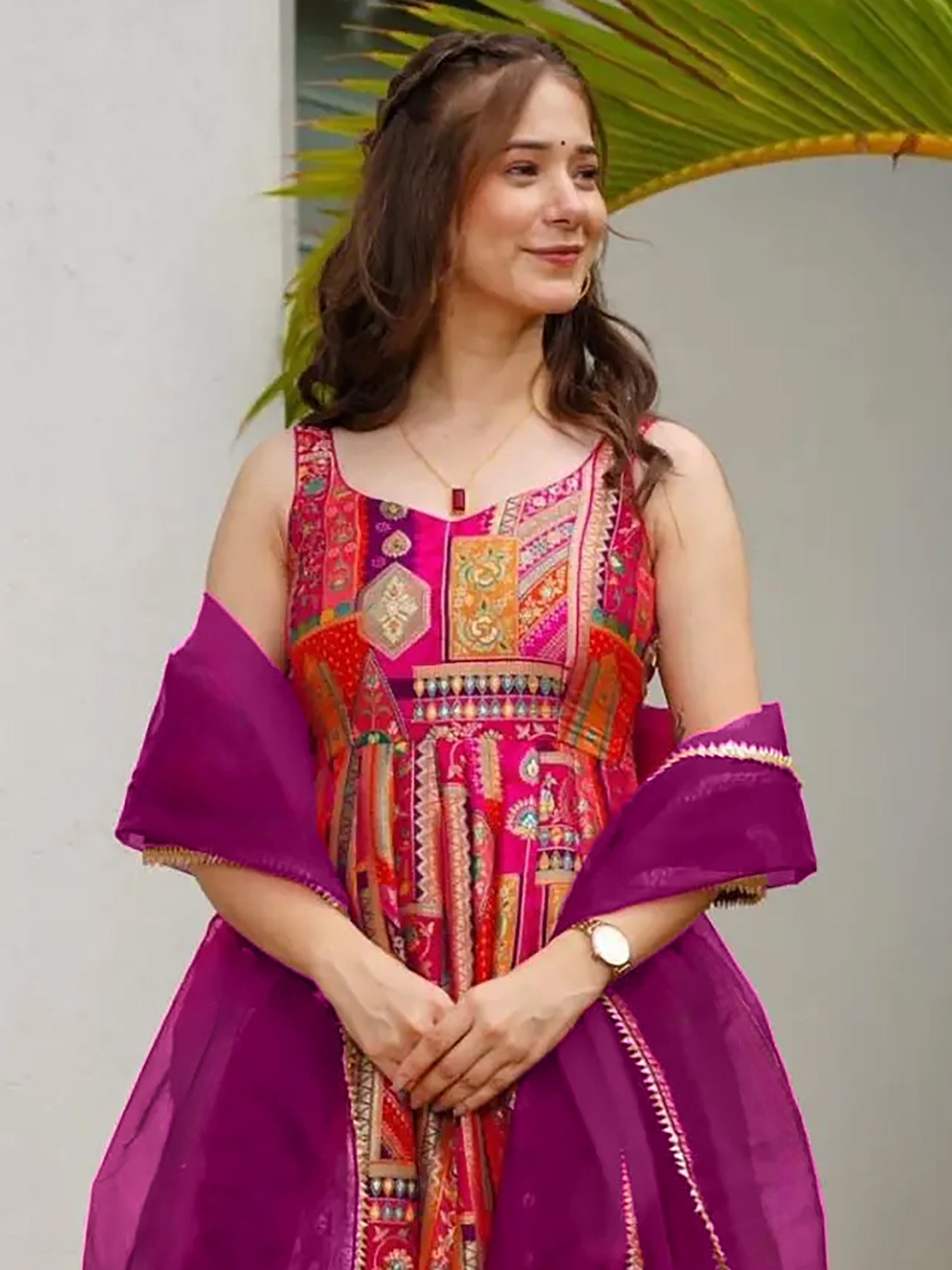 Multicolor Readymade Anarkali Suit In Digital Print