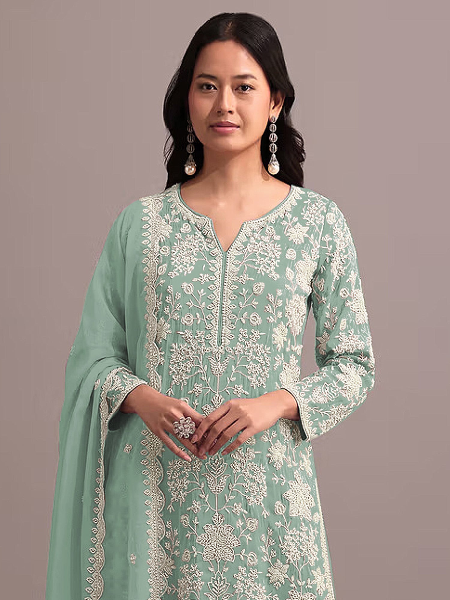 Turquoise Party Wear Salwar Suit In Sharara Style