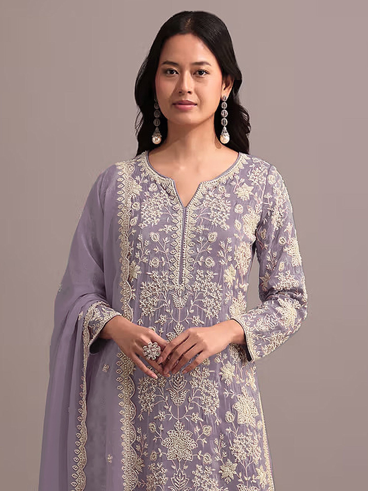 Purple Sharara Style Salwar Kameez In Sequins Work