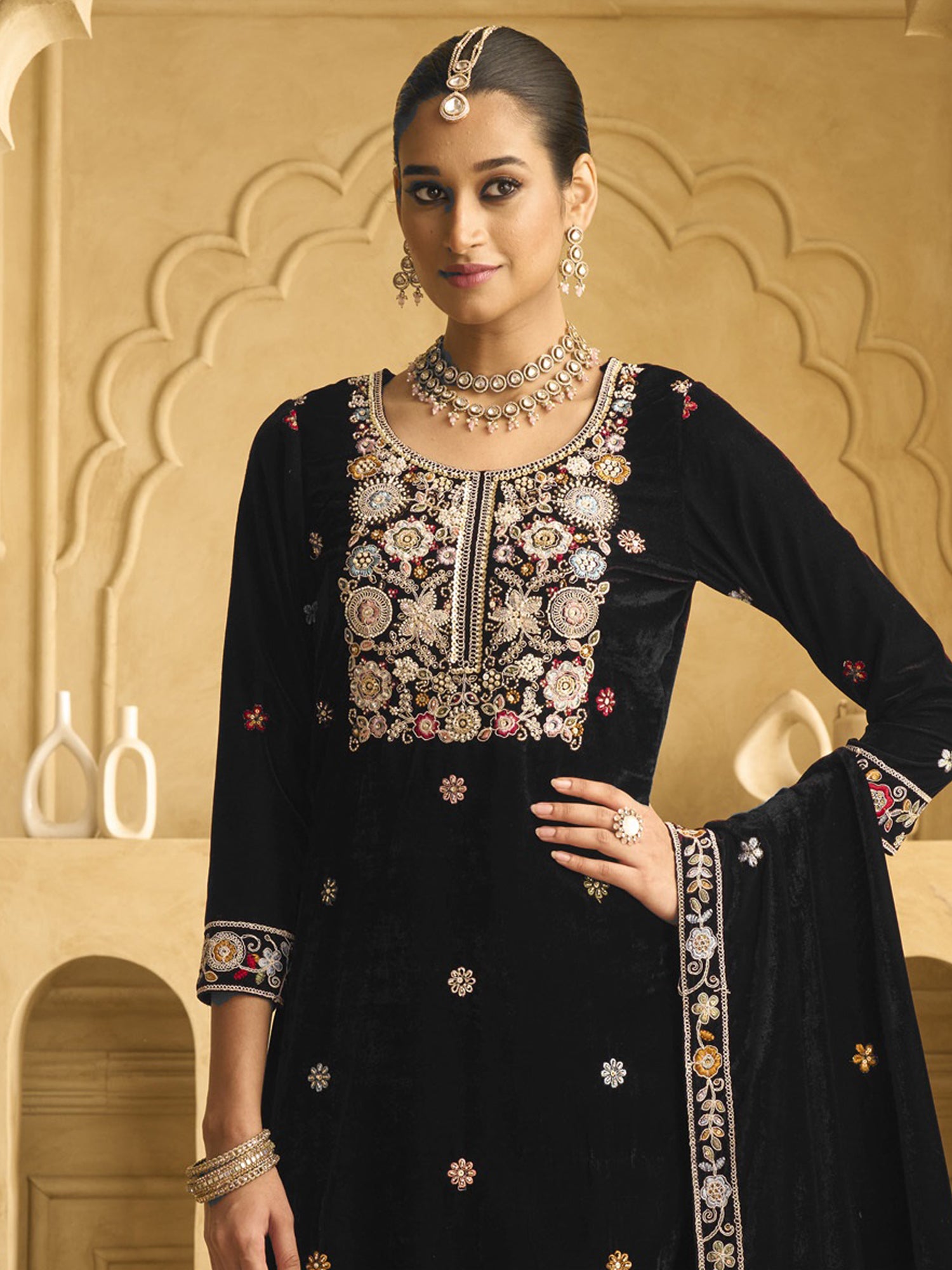 Black Sequins Work Salwar Suit In Palazzo Style