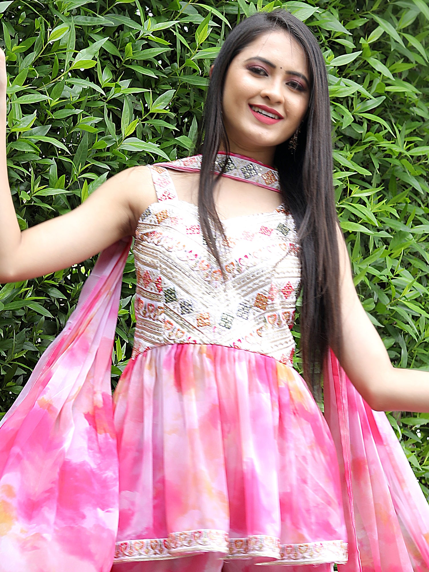 Pink Readymade Salwar Kameez In Sharara Style