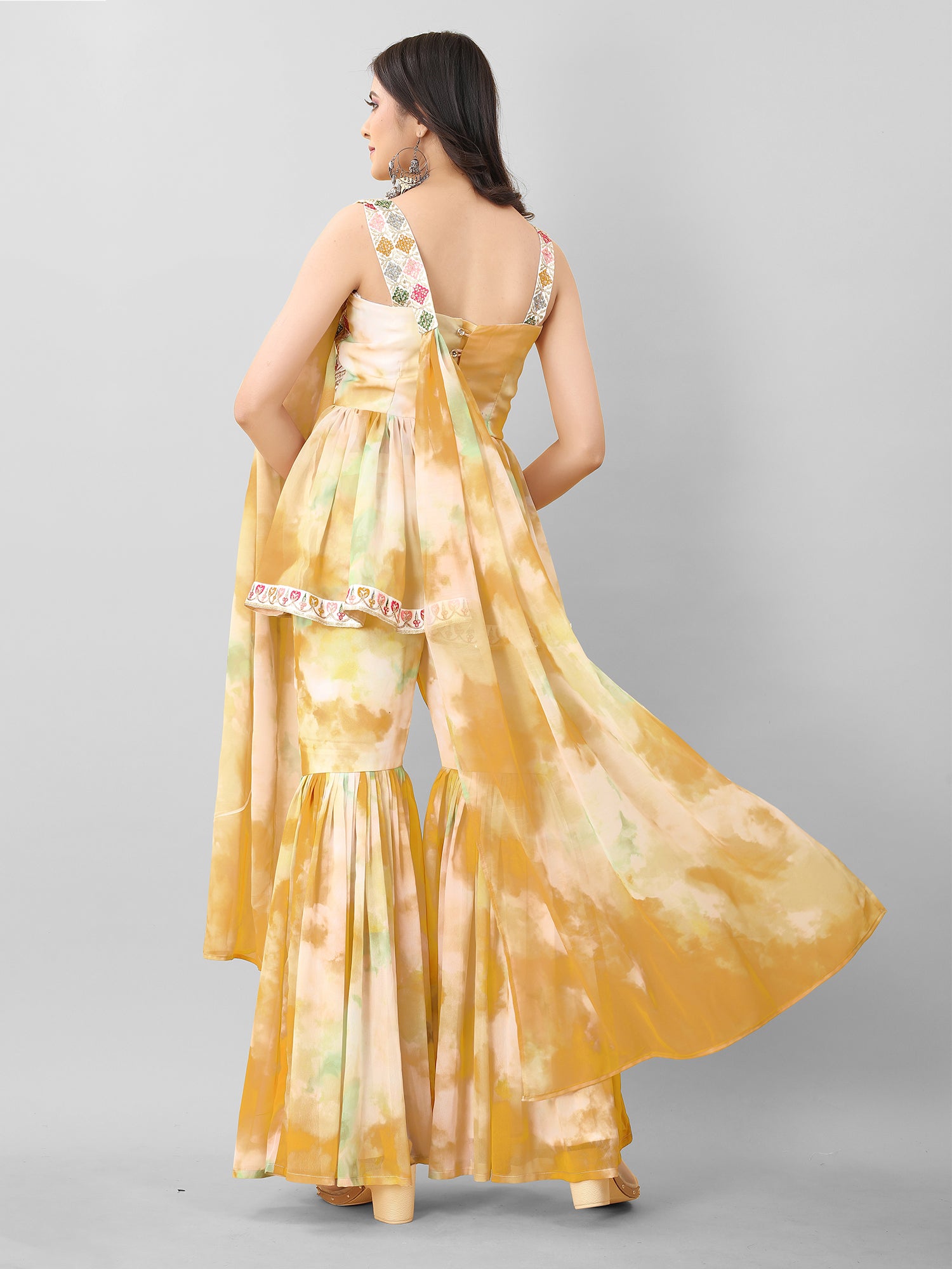 Yellow Zari Embroidered Sharara Style Suit Set