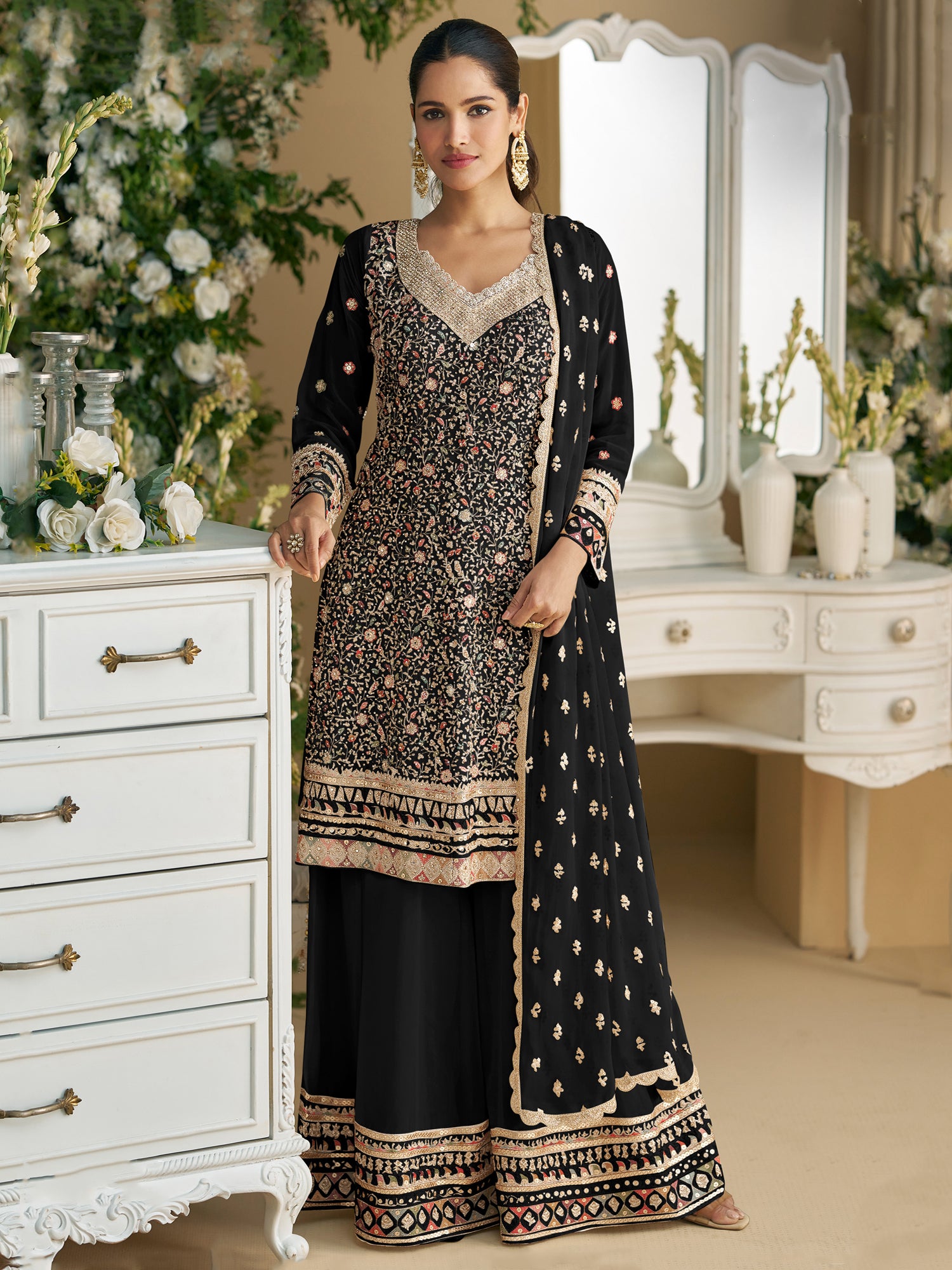 Black Stone Work Pakistani Style Salwar Kameez