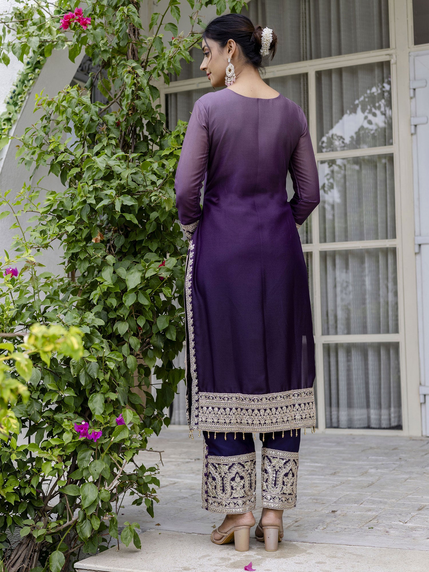 Purple Sequins Work Readymade Pakistani Suit