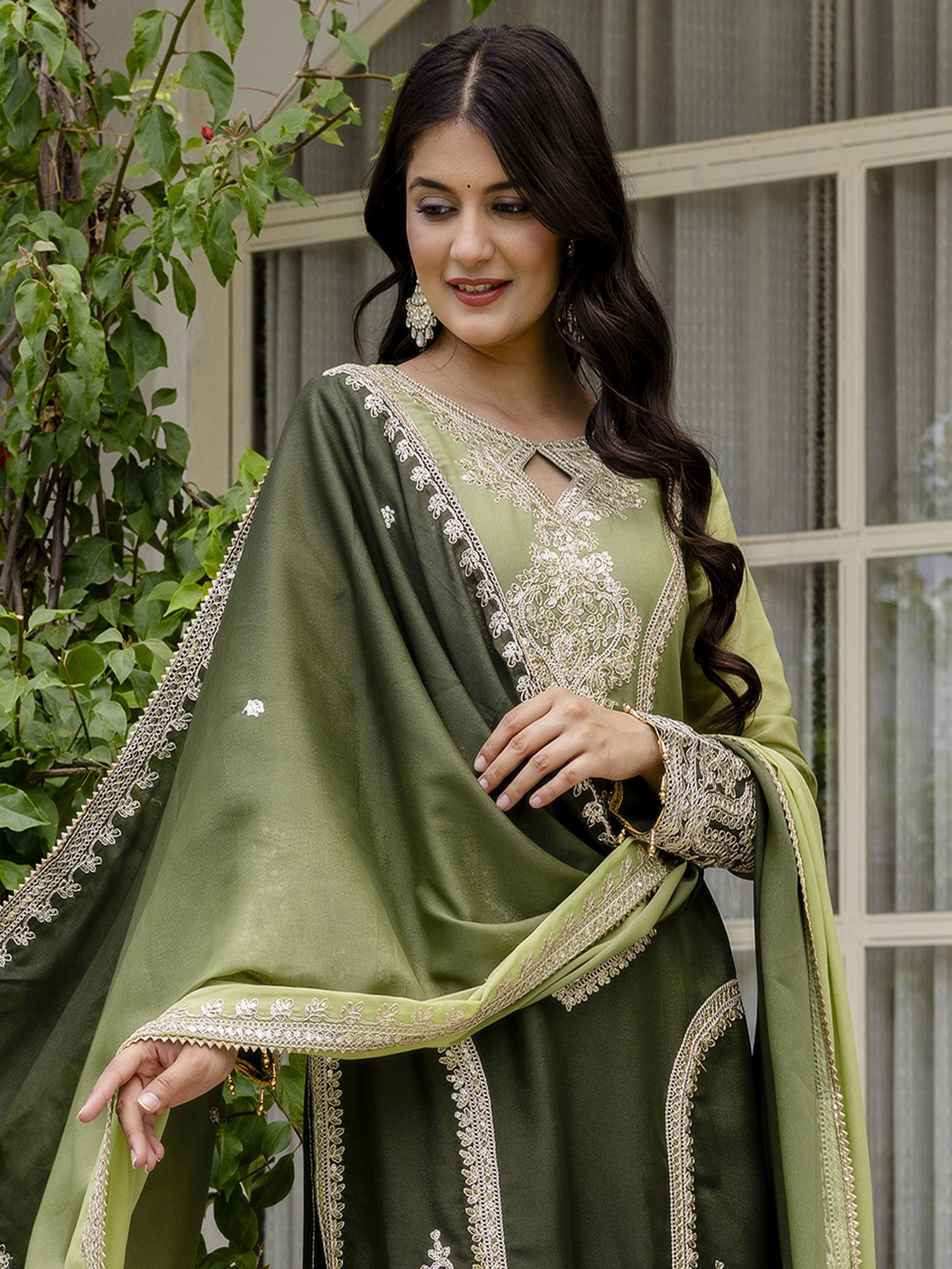 Green Ombre Shaded Salwar Kameez In Pakistani Style
