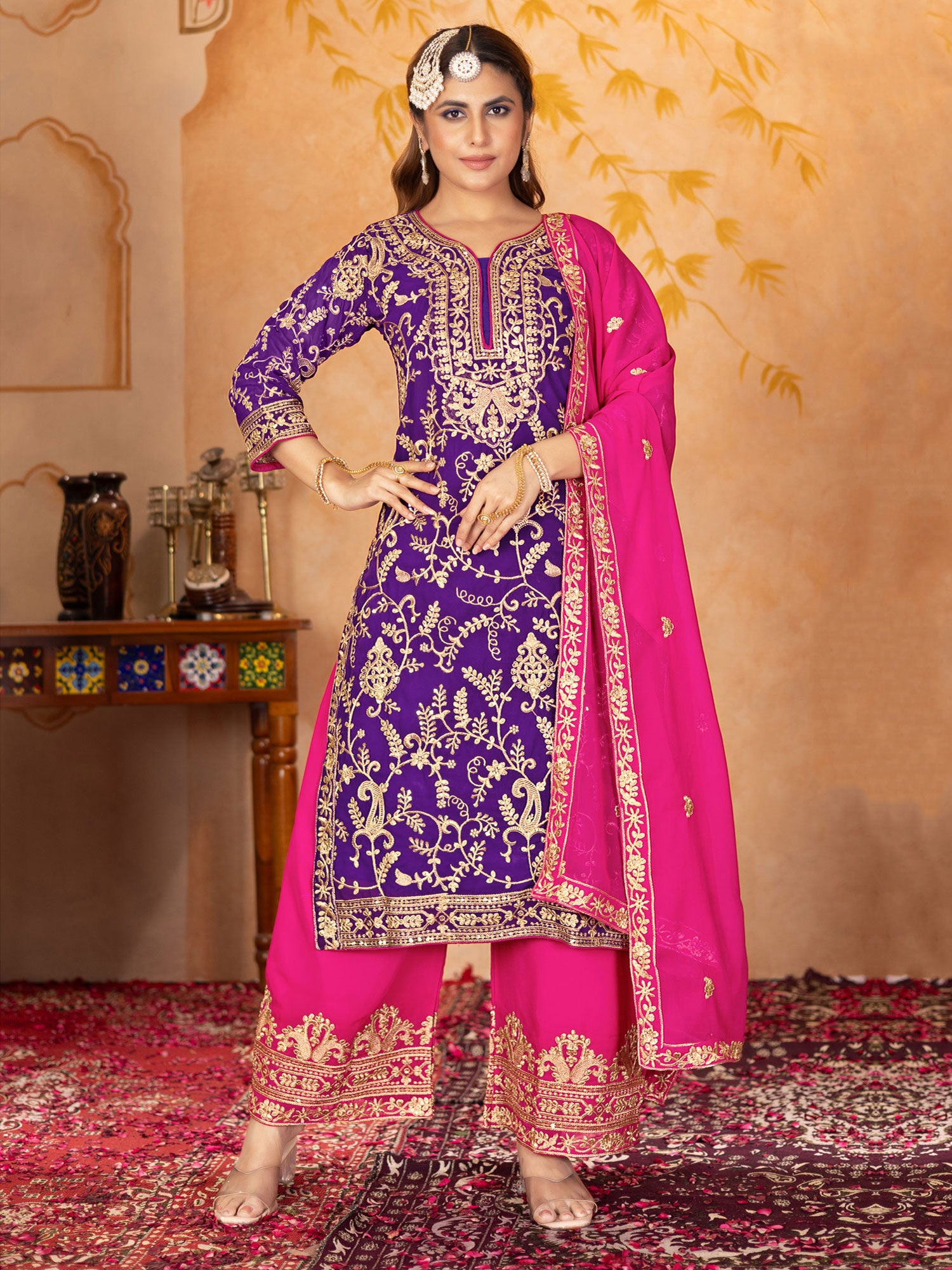 Royal Purple Zari Embroidered Salwar Kameez