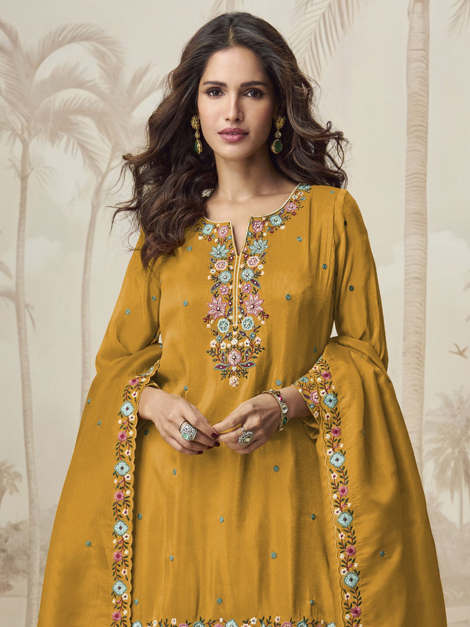 Dark Yellow Casual Palazzo Style Salwar Suit