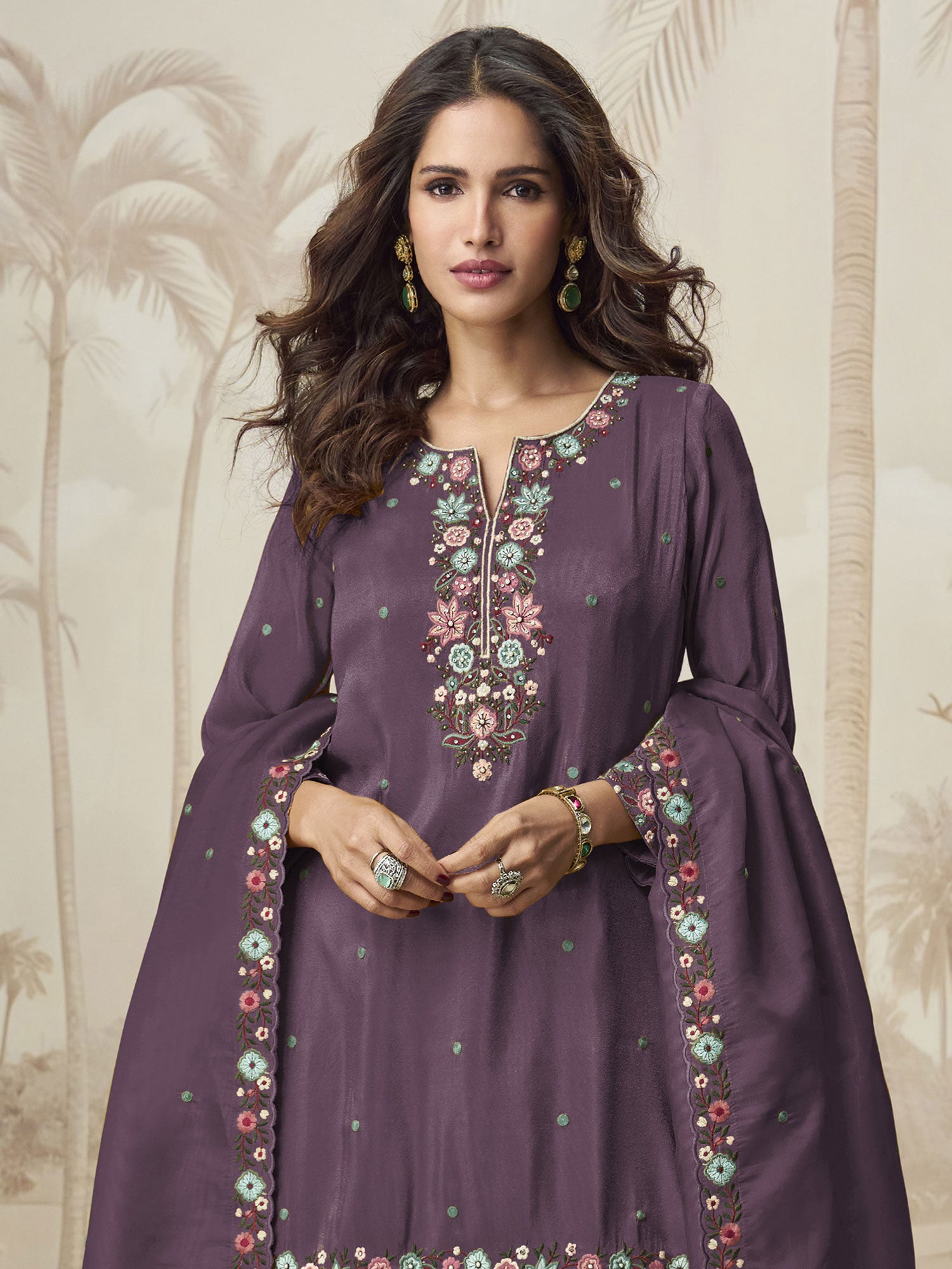 Dusty Purple Floral Work Shimmer Salwar Kameez