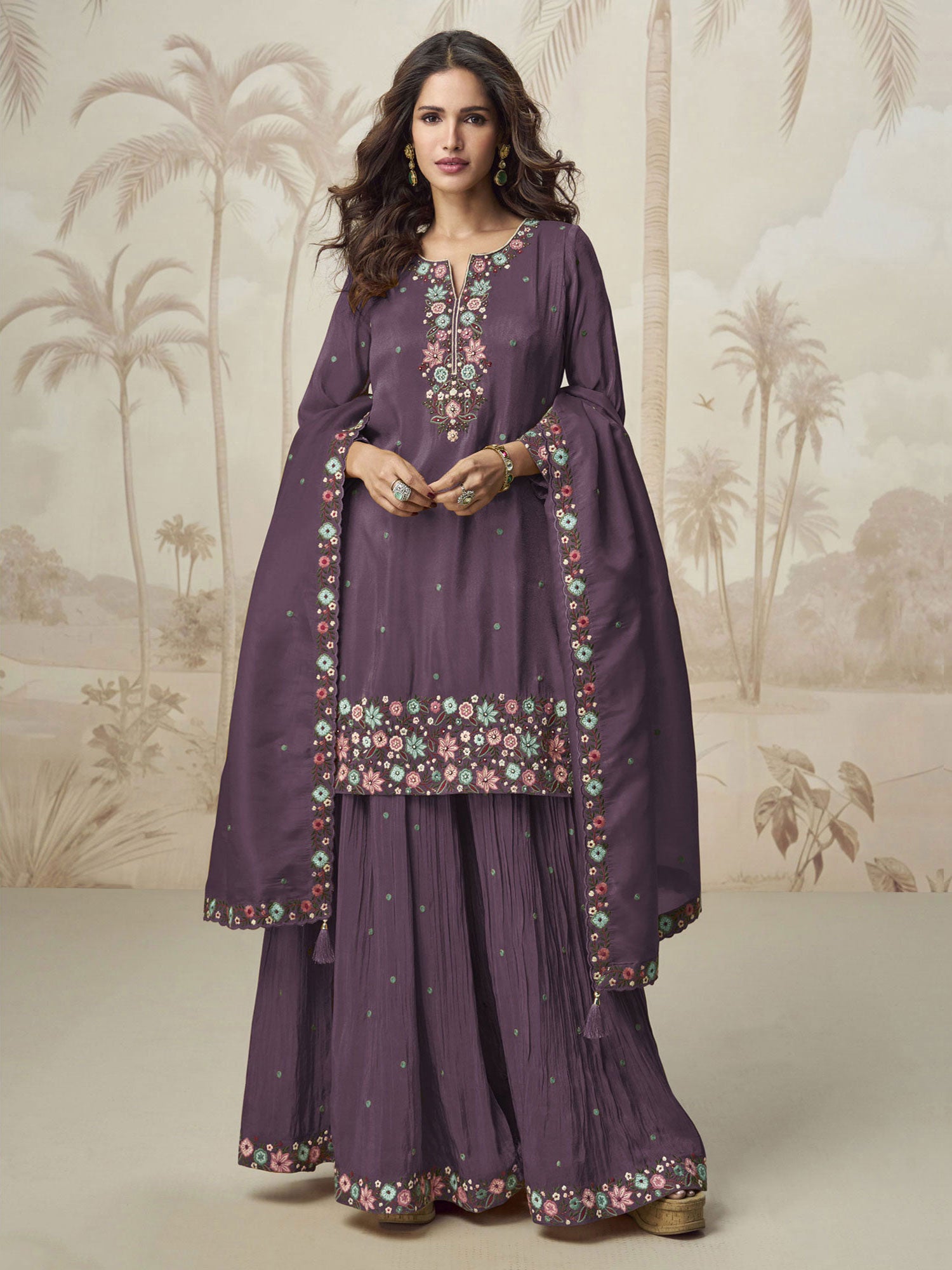 Dusty Purple Floral Work Shimmer Salwar Kameez