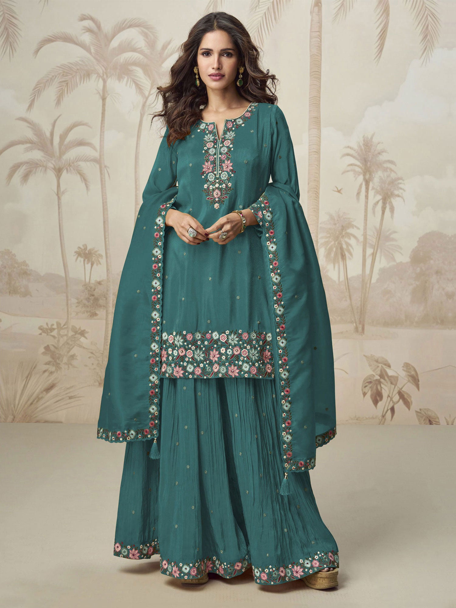 Rama Green Thread Work Enhanced Salwar Suit