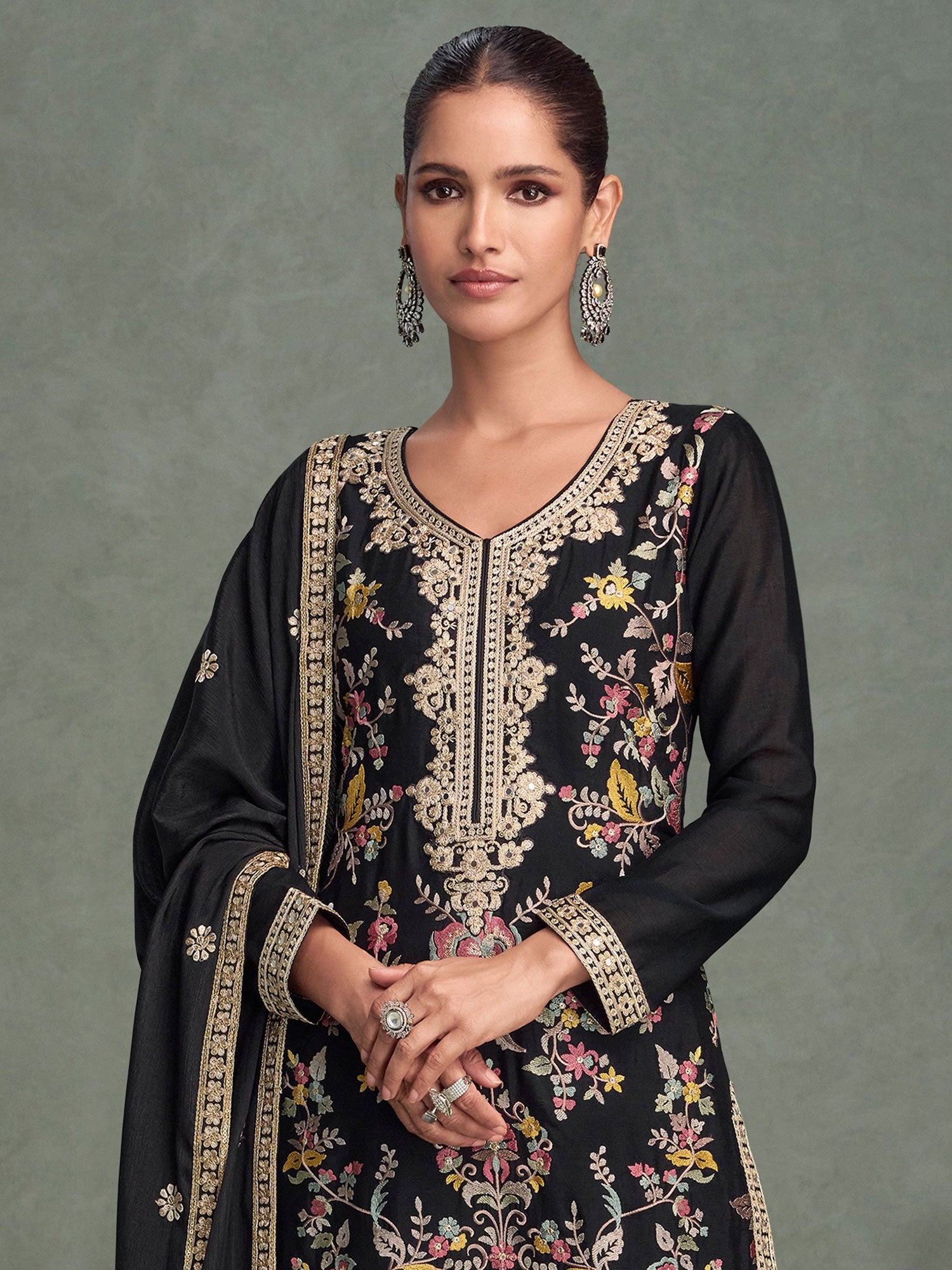 Black Mirror Embellished Wedding Salwar Kameez