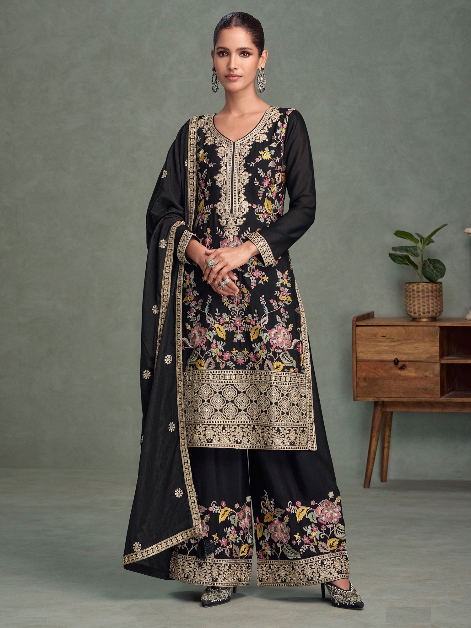 Black Mirror Embellished Wedding Salwar Kameez