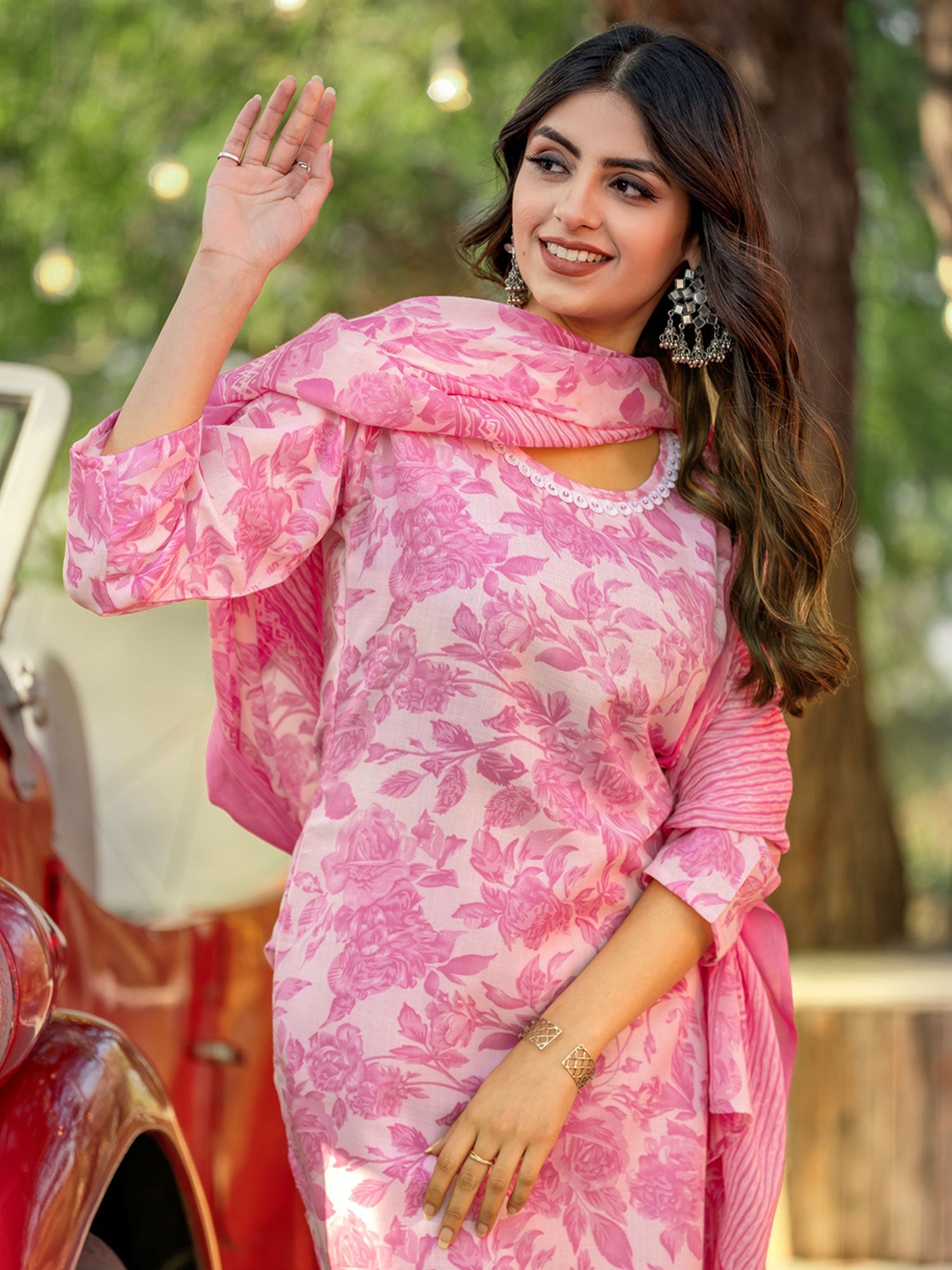 Pink Floral Printed Pant Style Salwar Kameez