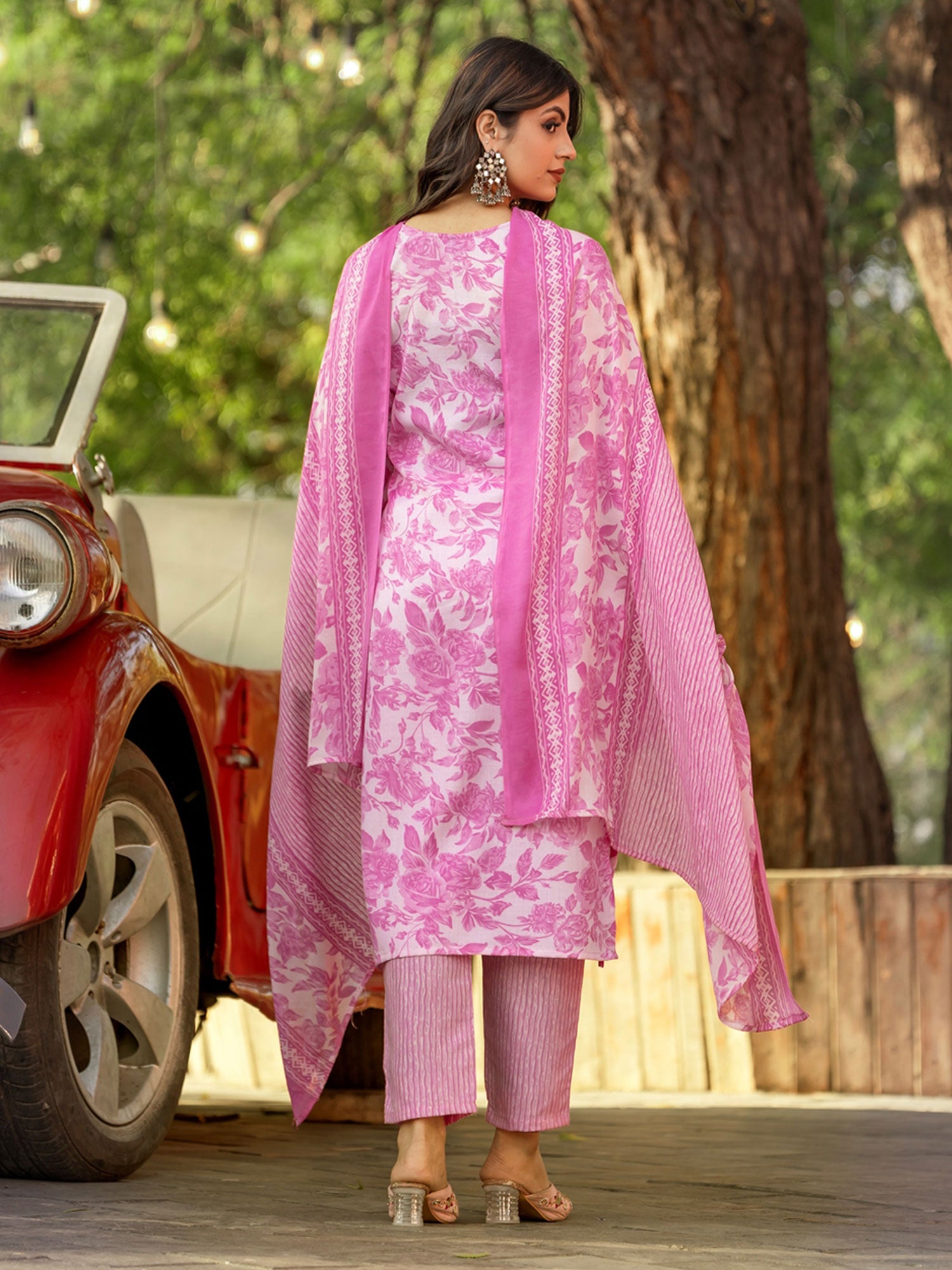 Pink Floral Printed Pant Style Salwar Kameez