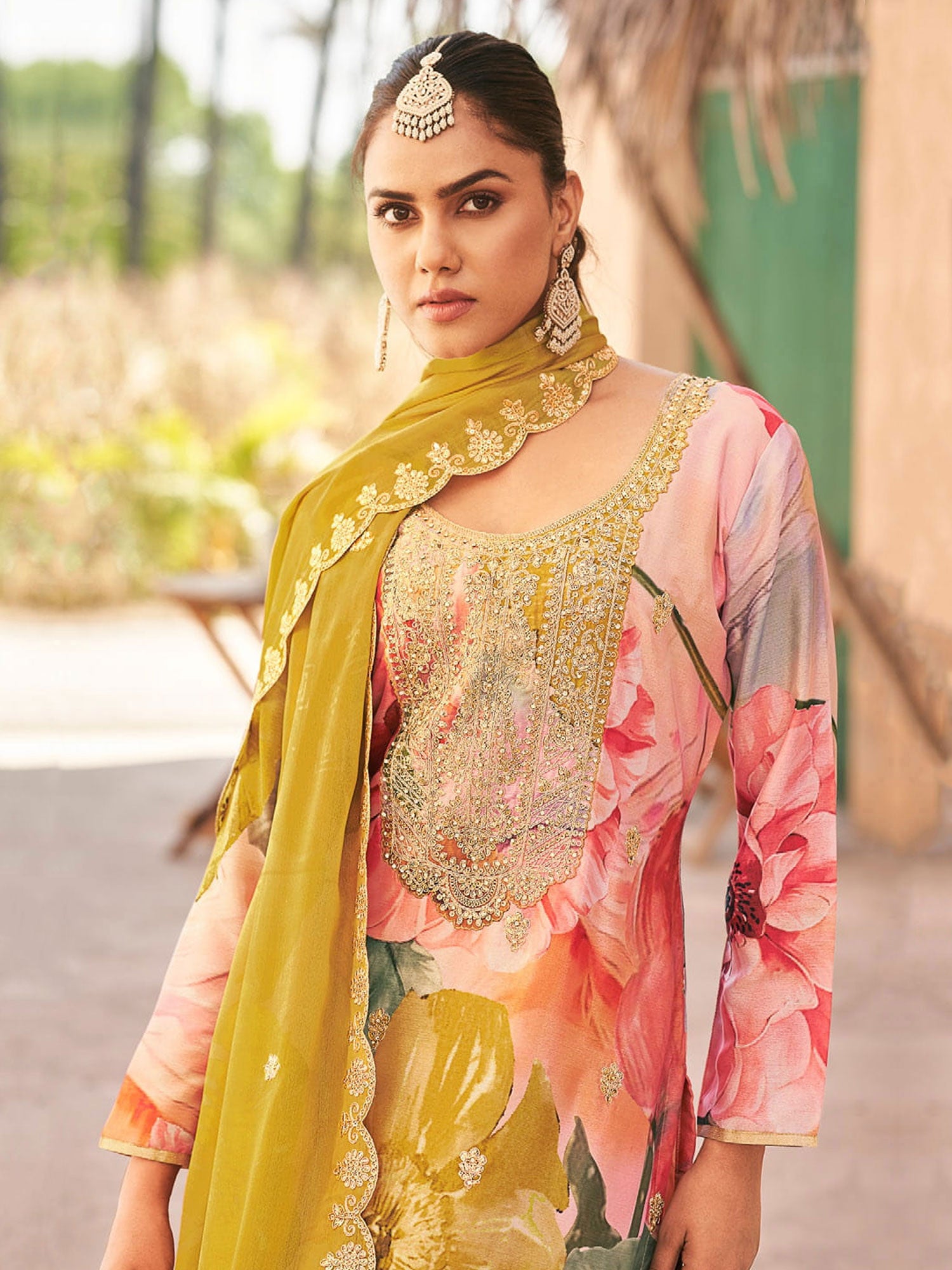Multicolor Palazzo Suit With Straight Cut Kameez