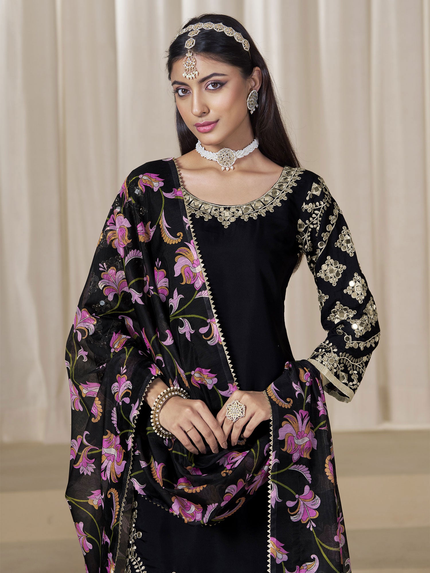 Black Mirror Work Augmented Salwar Suit Set