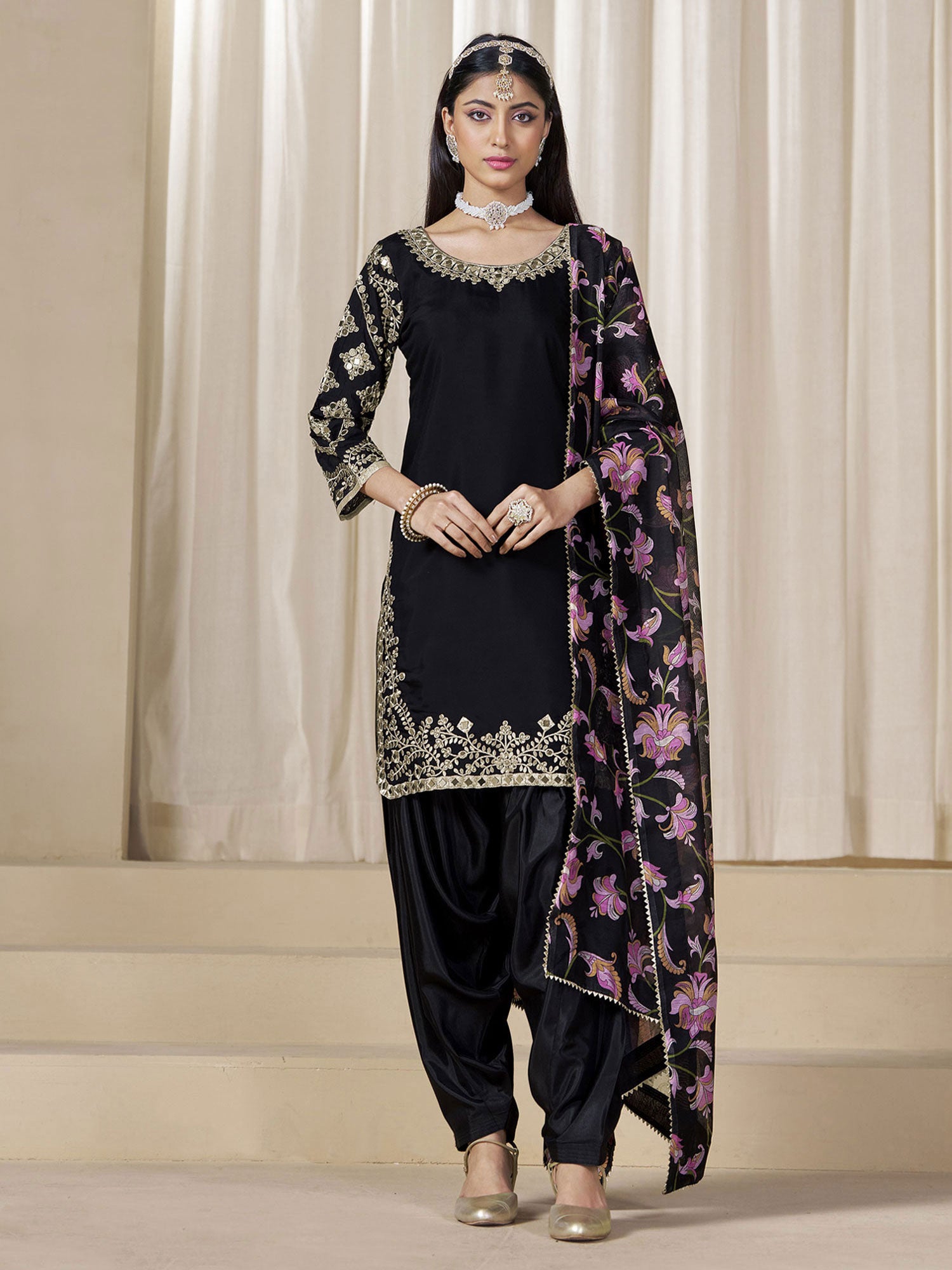 Black Mirror Work Augmented Salwar Suit Set