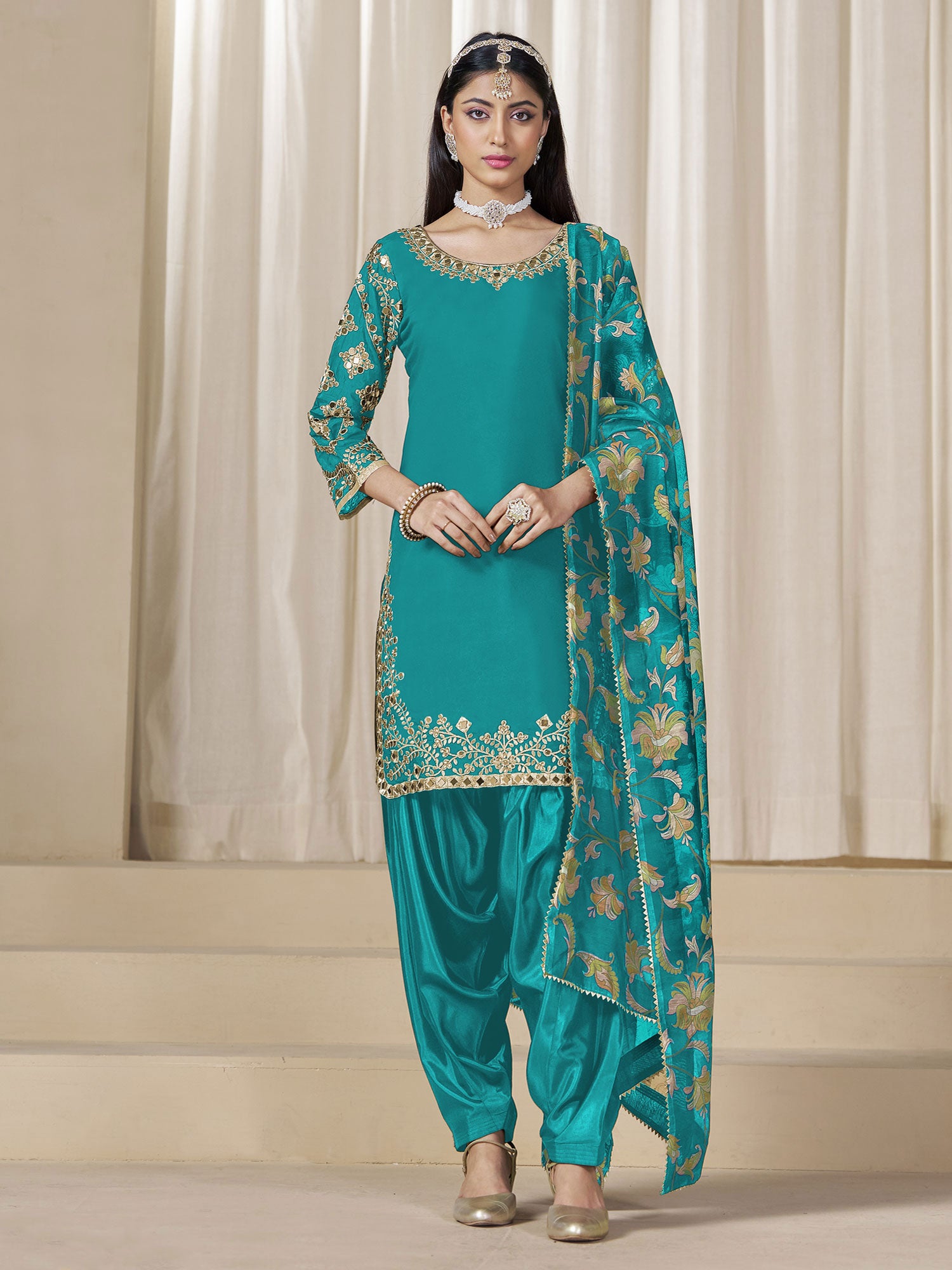 Sea Green Mirror Embellished Punjabi Suit Set