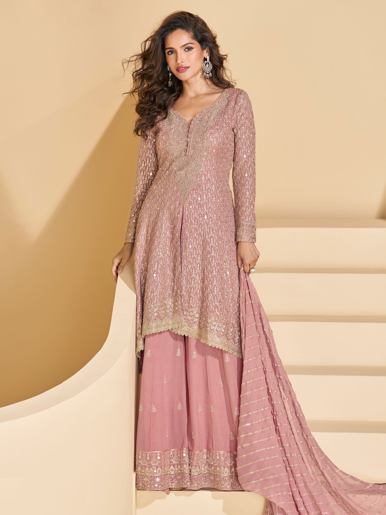 Pink Wedding Salwar Suit With Mirror Embellishments