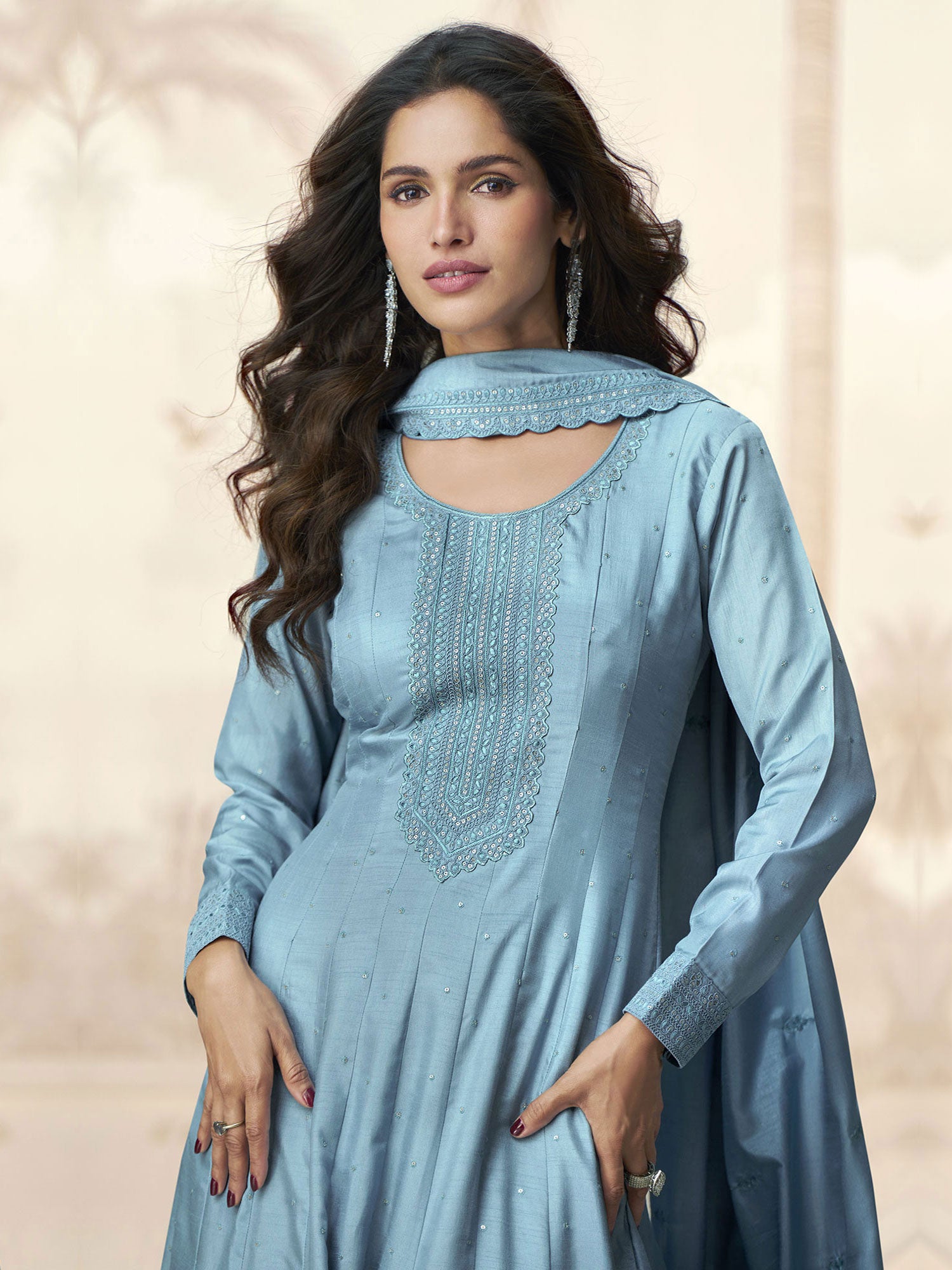 Blue Full Sleeved Party Wear Salwar Suit Set