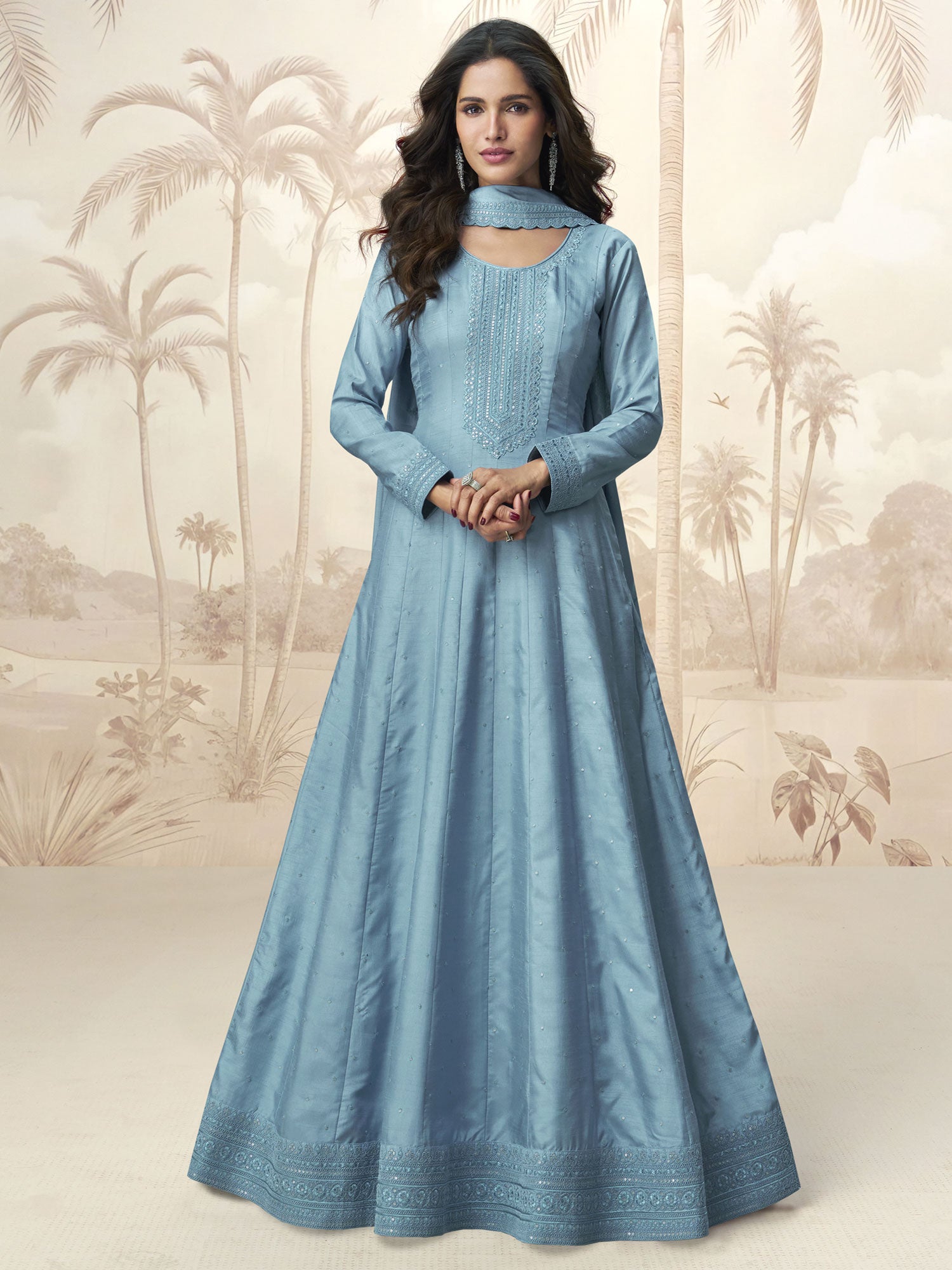 Blue Full Sleeved Party Wear Salwar Suit Set