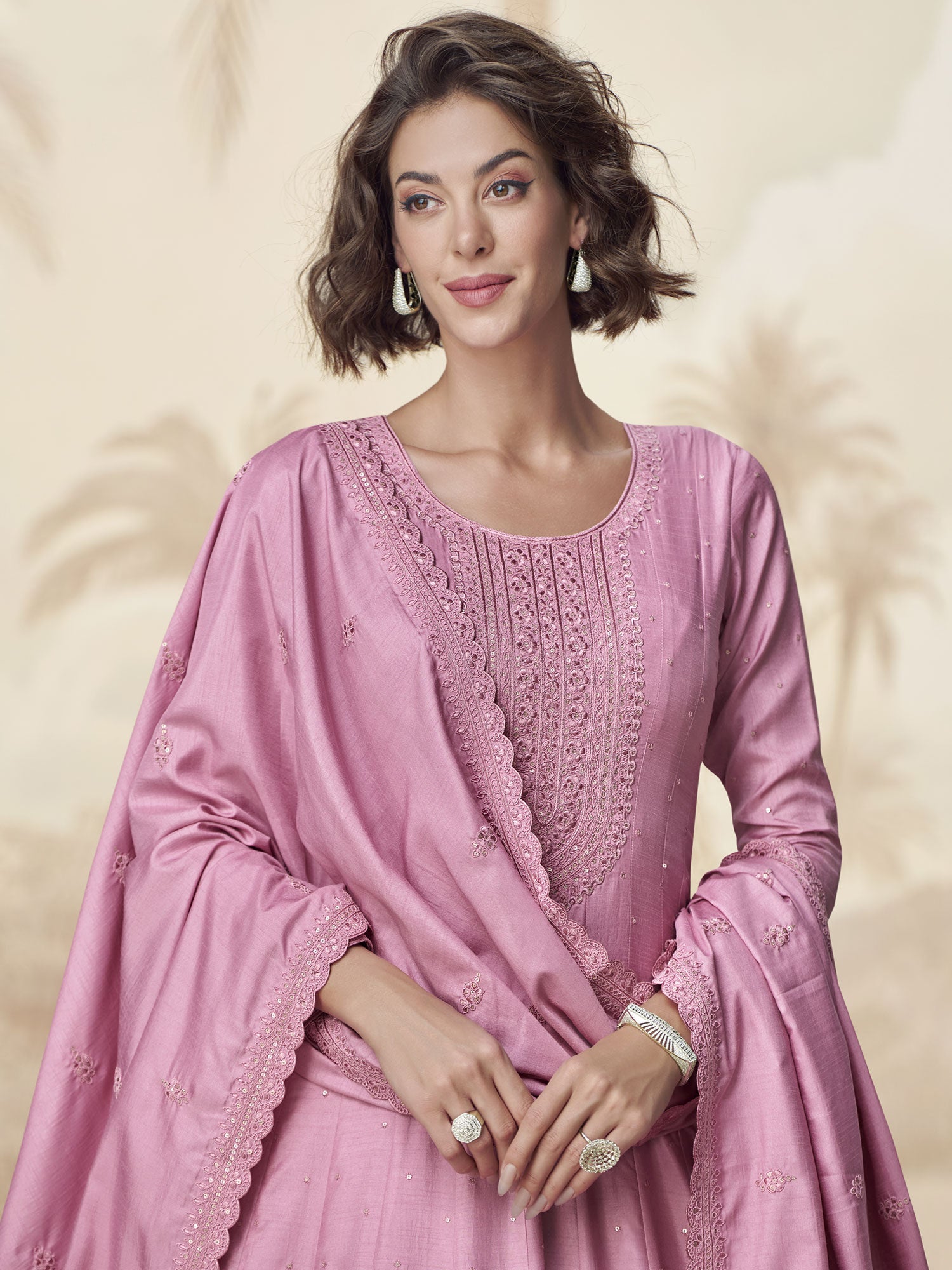 Pink Anarkali Stye Salwar Kameez With Dupatta