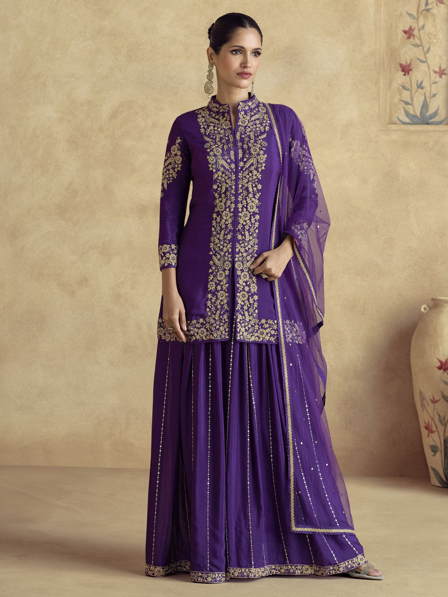 Dark Purple Salwar Suit With Slit Cut Kameez