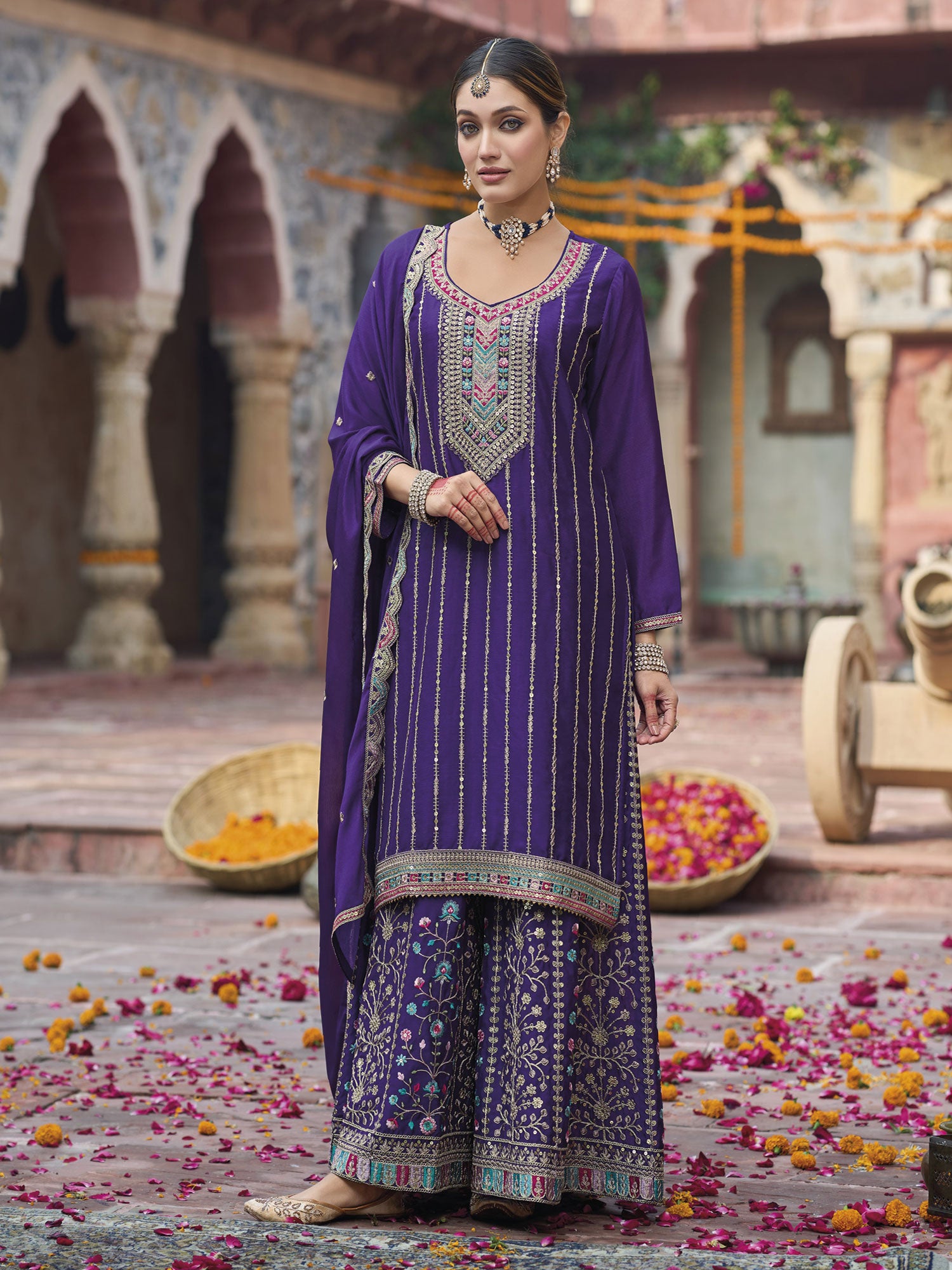 Purple Party Wear Embroidered Salwar Suit In Silk
