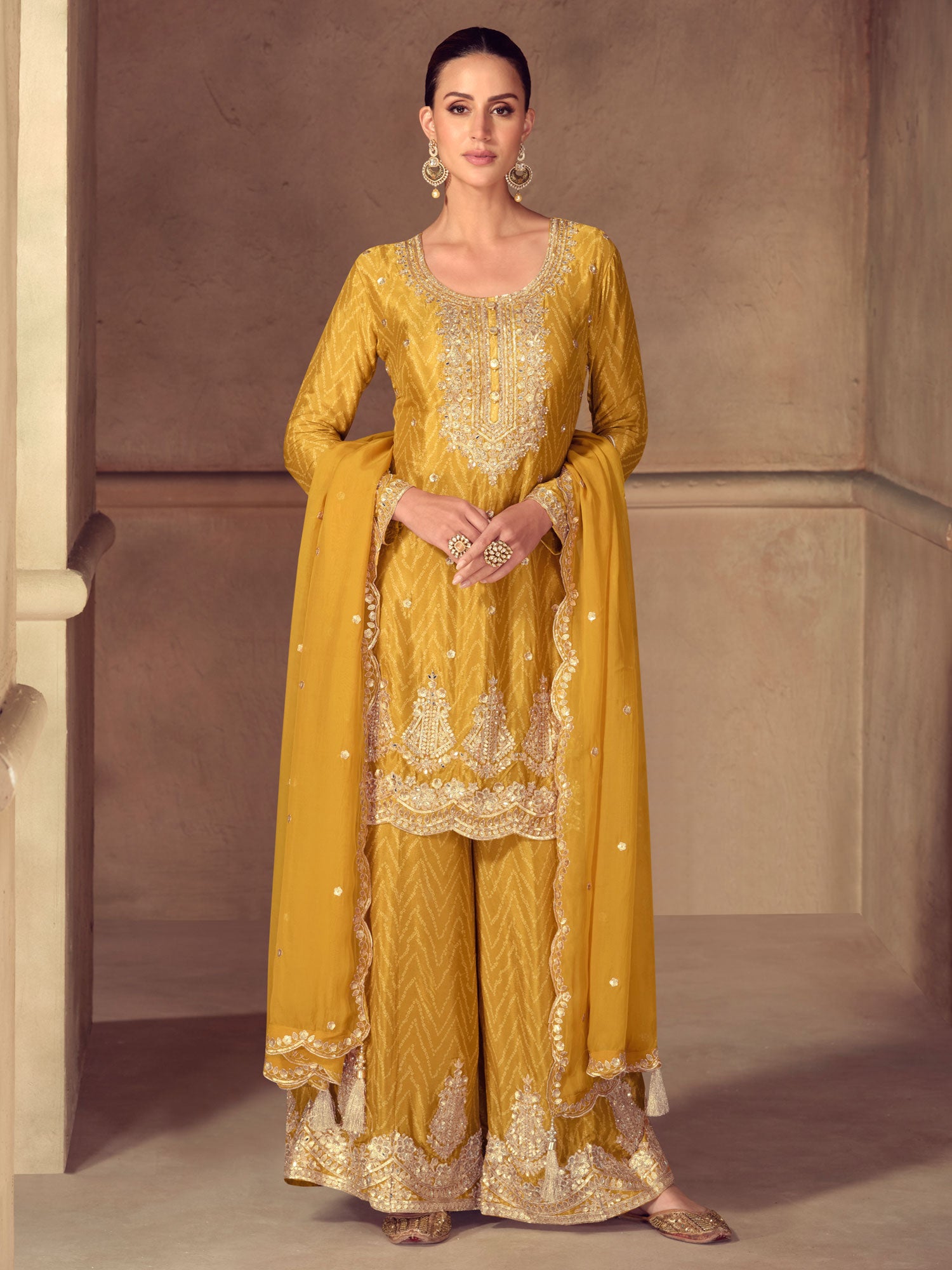 Honey Yellow Heavy Zari Embroidered Salwar Kameez