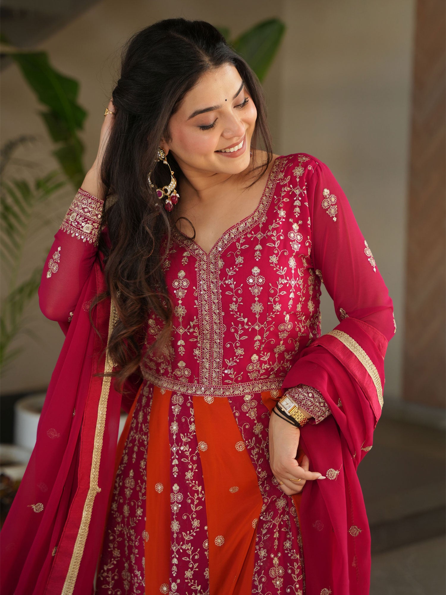 Pink Anarkali Styl Suit With Zardozi Embellishment