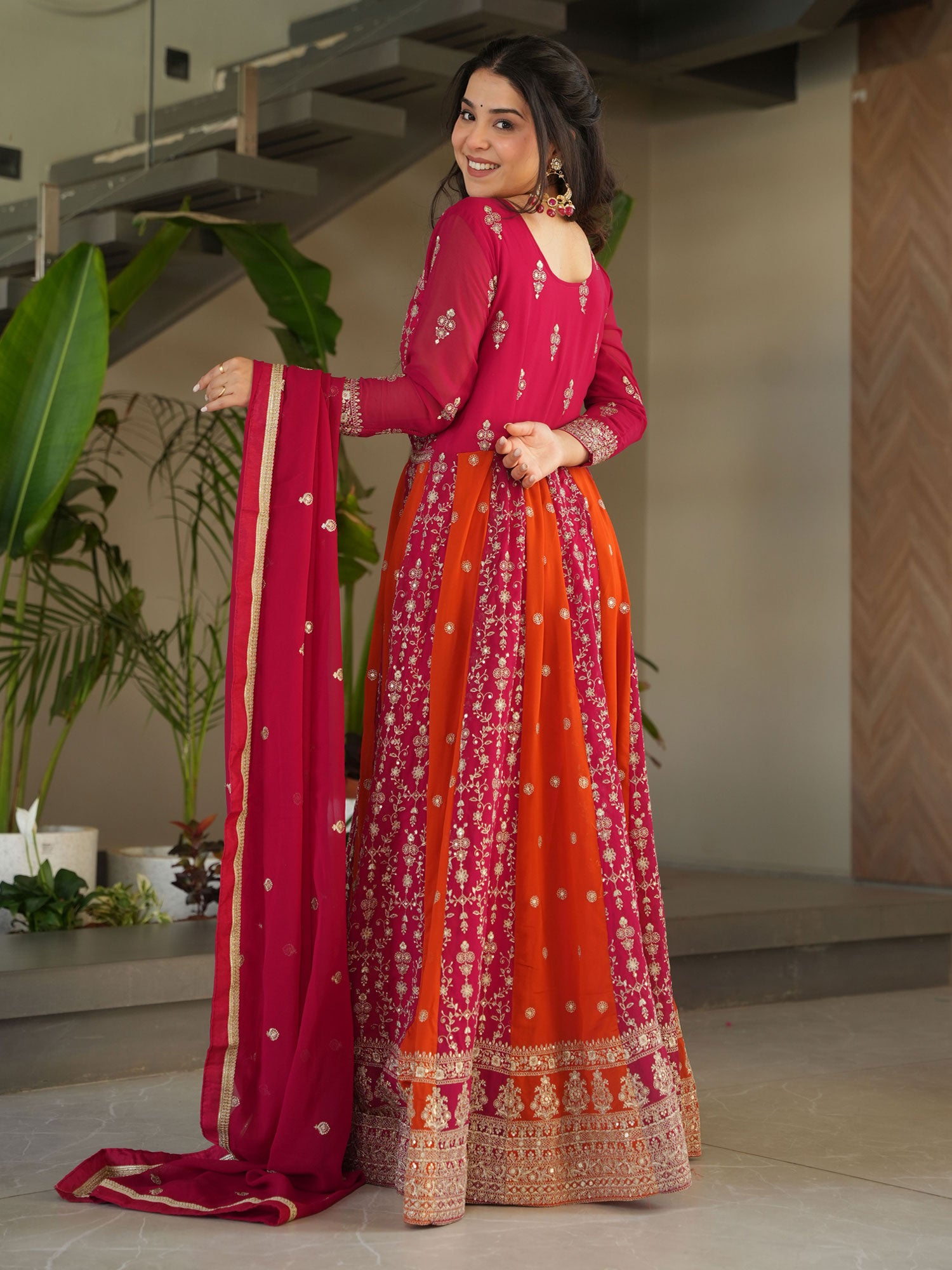 Pink Anarkali Styl Suit With Zardozi Embellishment