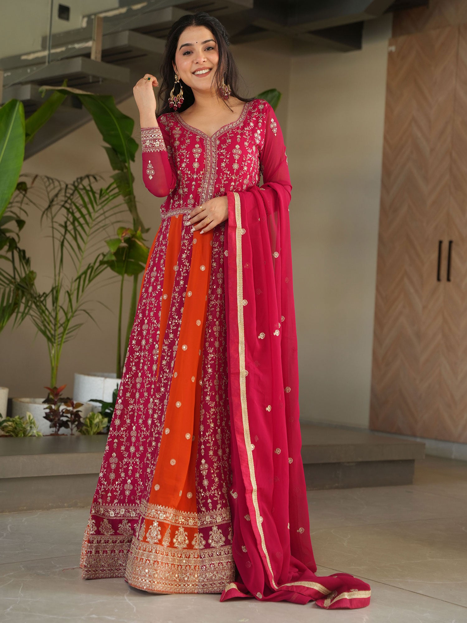 Pink Anarkali Styl Suit With Zardozi Embellishment