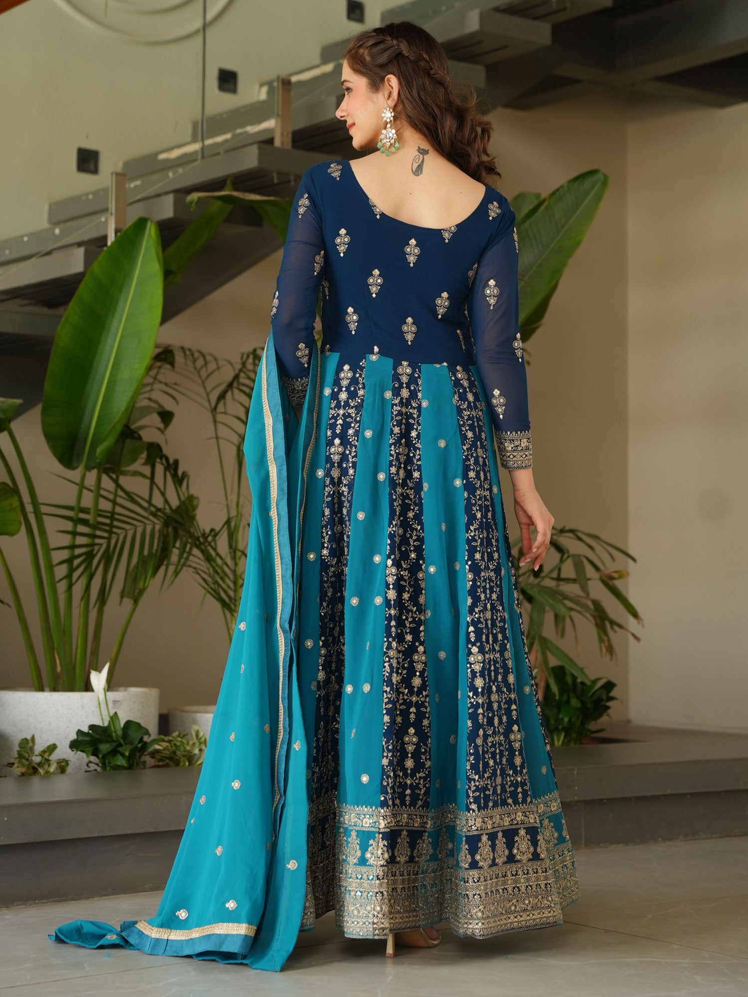 Blue Embroidered Georgette Salwar Kameez With Dupatta
